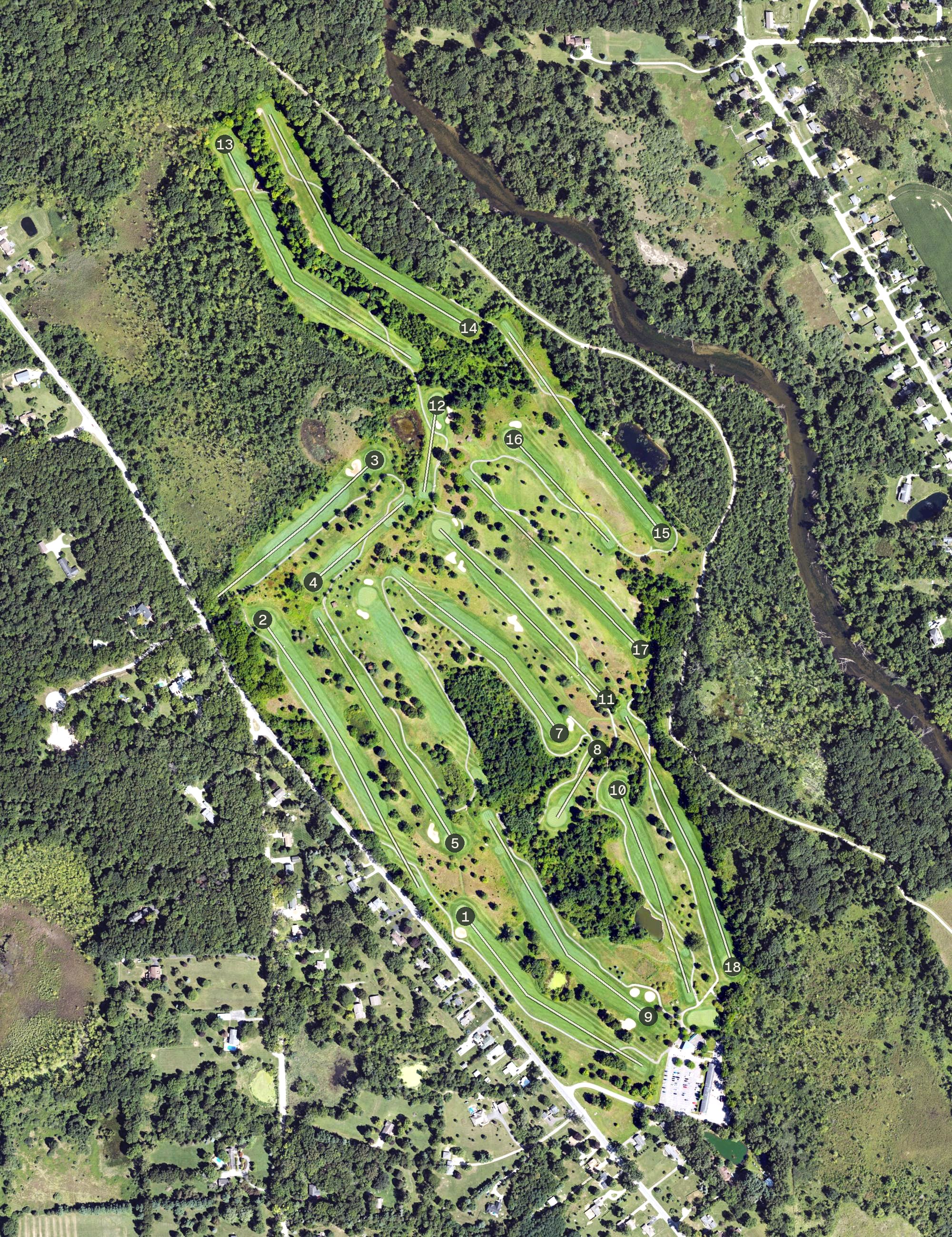 Aerial view of Hudson Mills Metropark Golf Course, MI