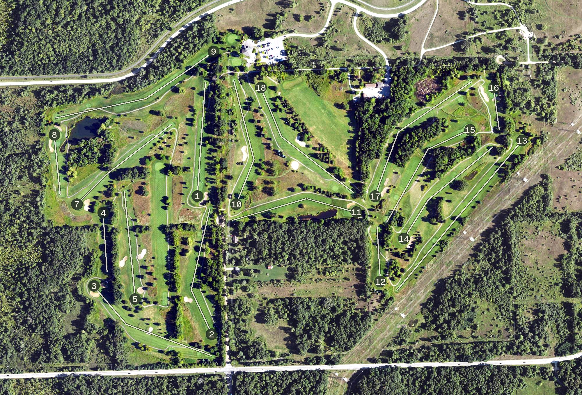 Aerial view of Indian Springs Metropark Golf Course, MI