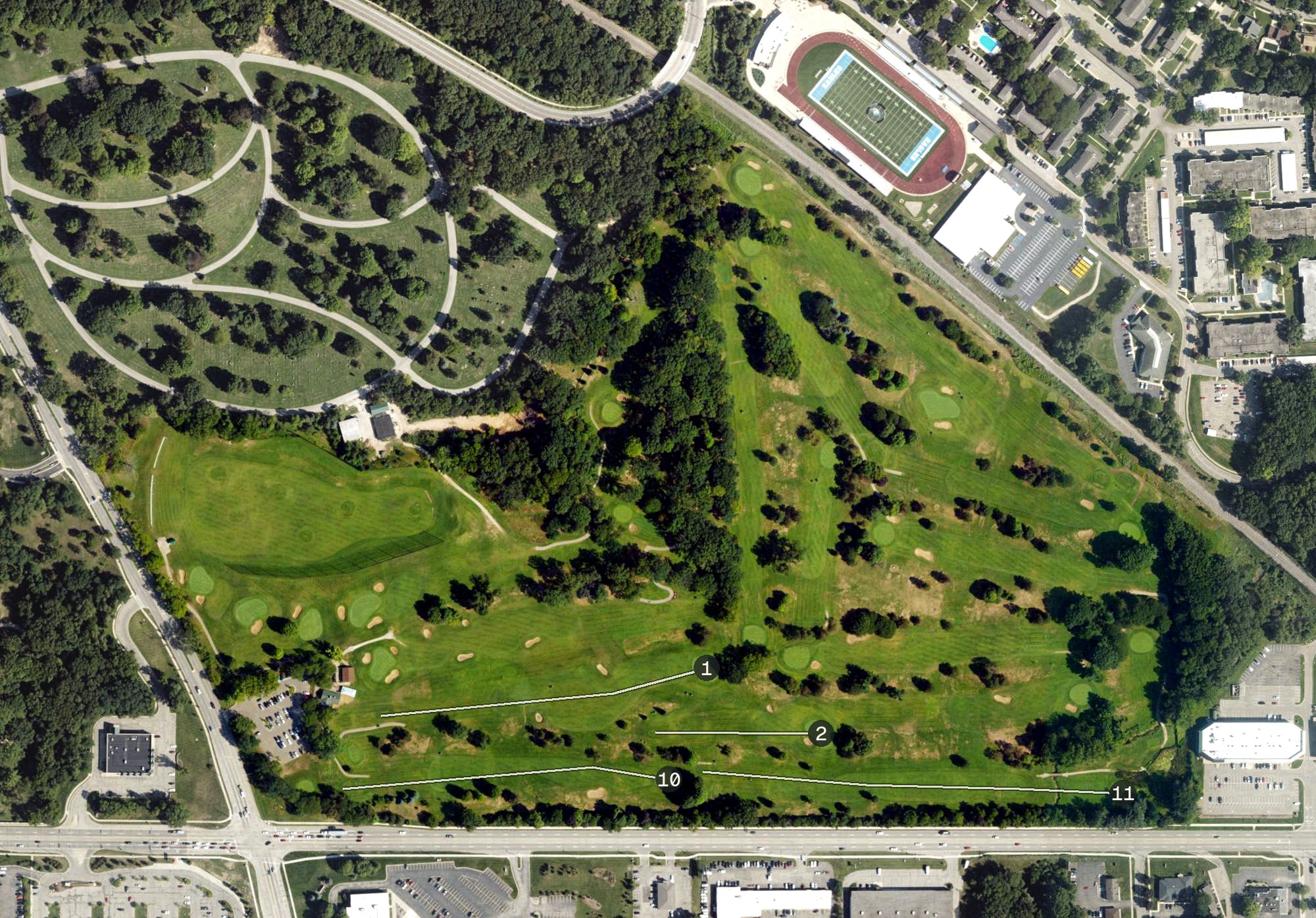 Aerial view of Indian Trails Golf Course, MI