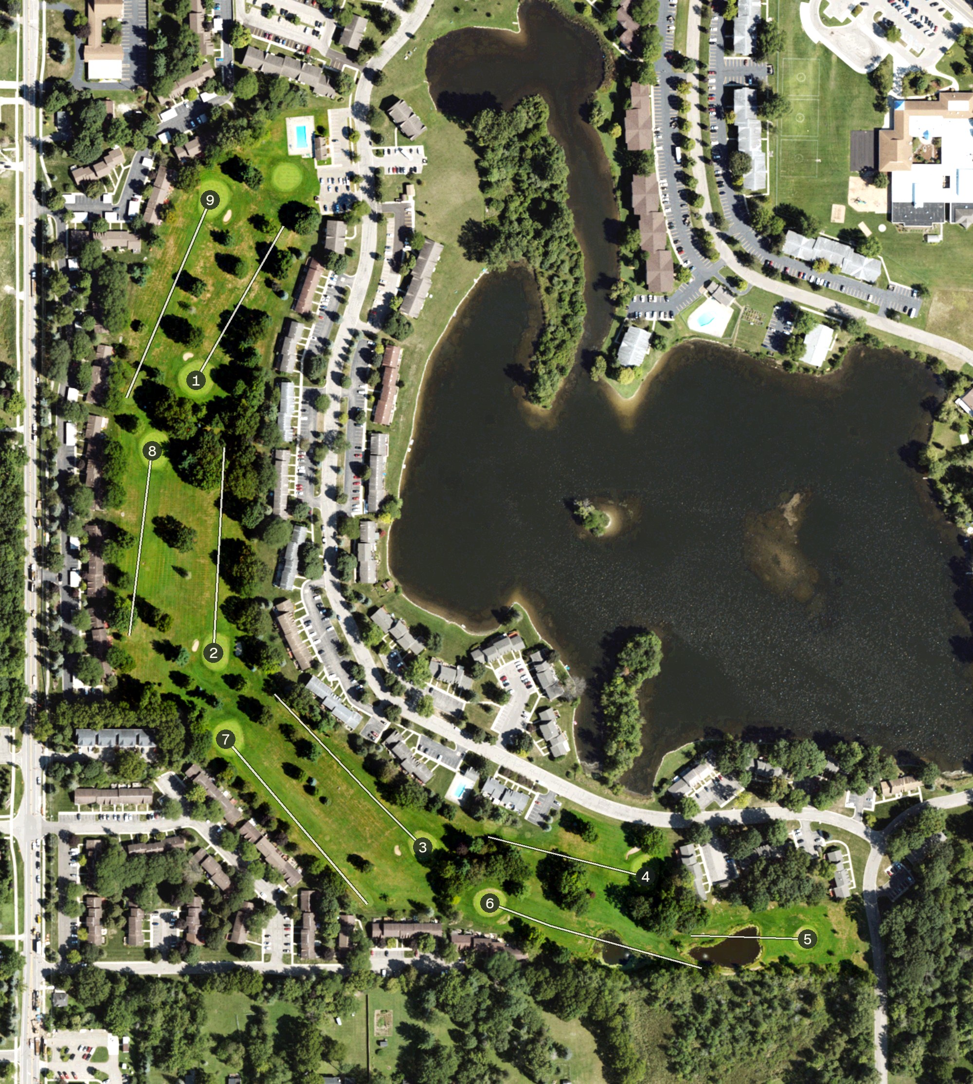 Aerial view of Lake o' the Hills Golf Course, MI