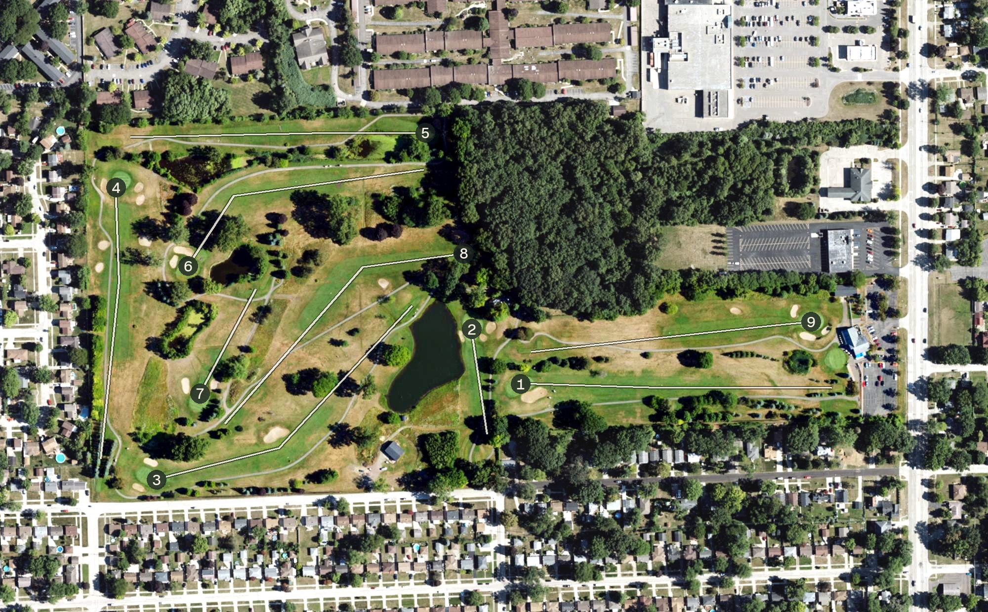 Aerial view of Mack Mayfield Municipal Golf Course, MI