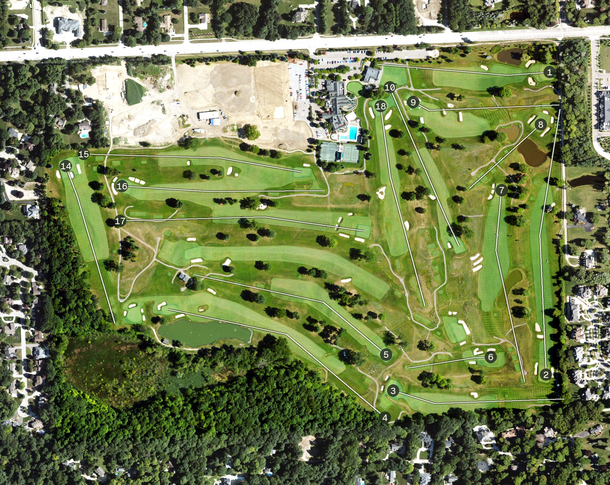 Aerial view of Meadowbrook Country Club, MI