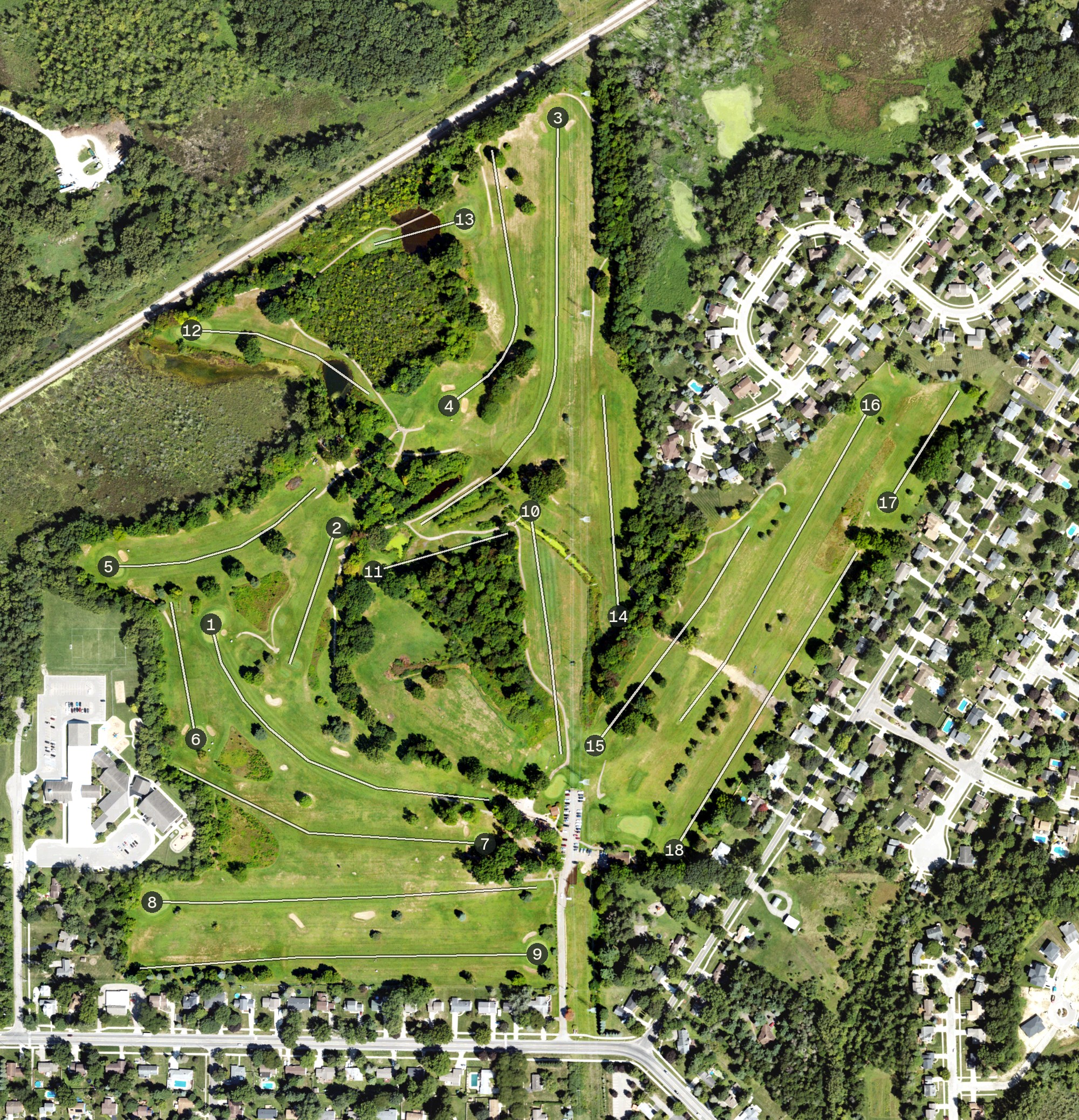 Aerial view of Meridian Sun Golf Club, MI
