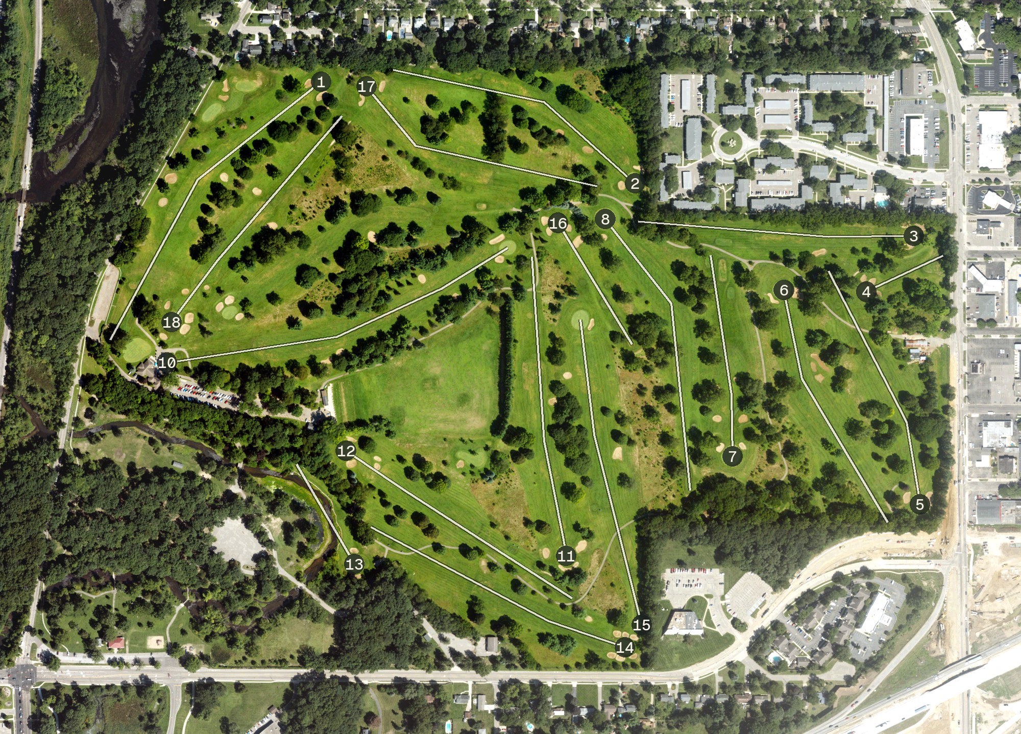 Aerial view of Milham Park Golf Club, MI