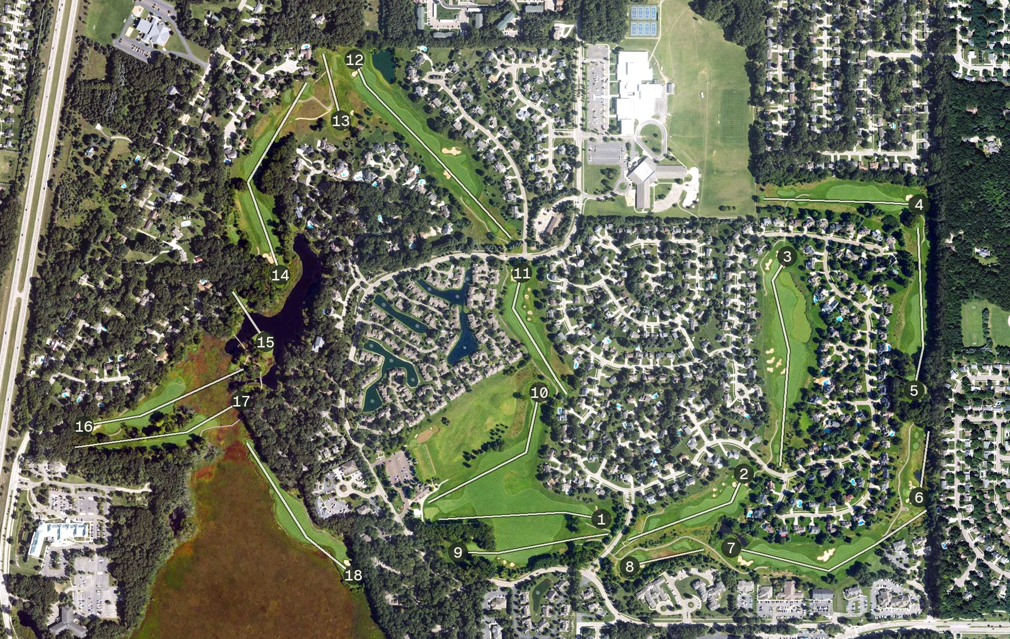 Aerial view of Moors Golf Club, MI