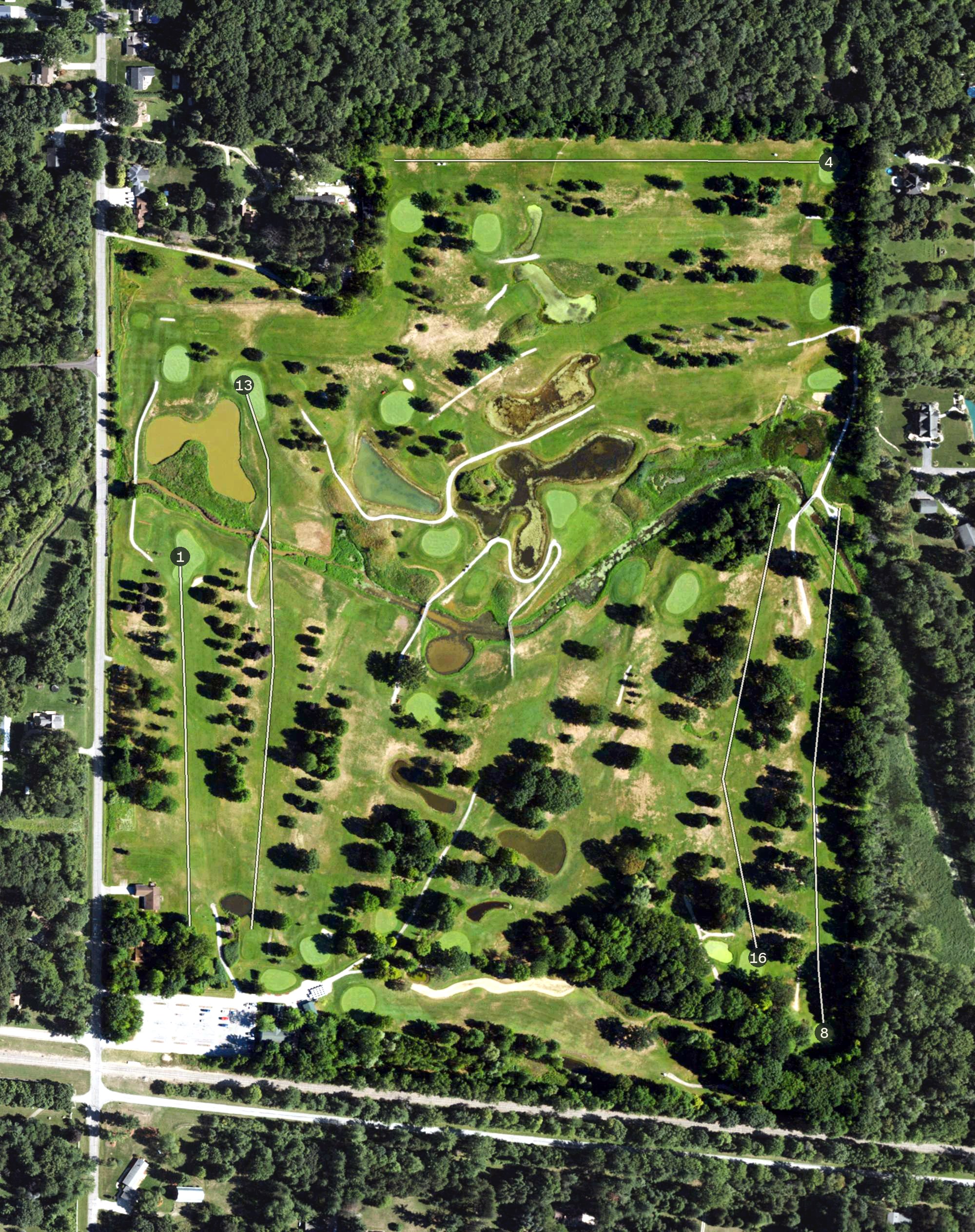 Aerial view of Mueller's Valley View Farm Golf Course, MI