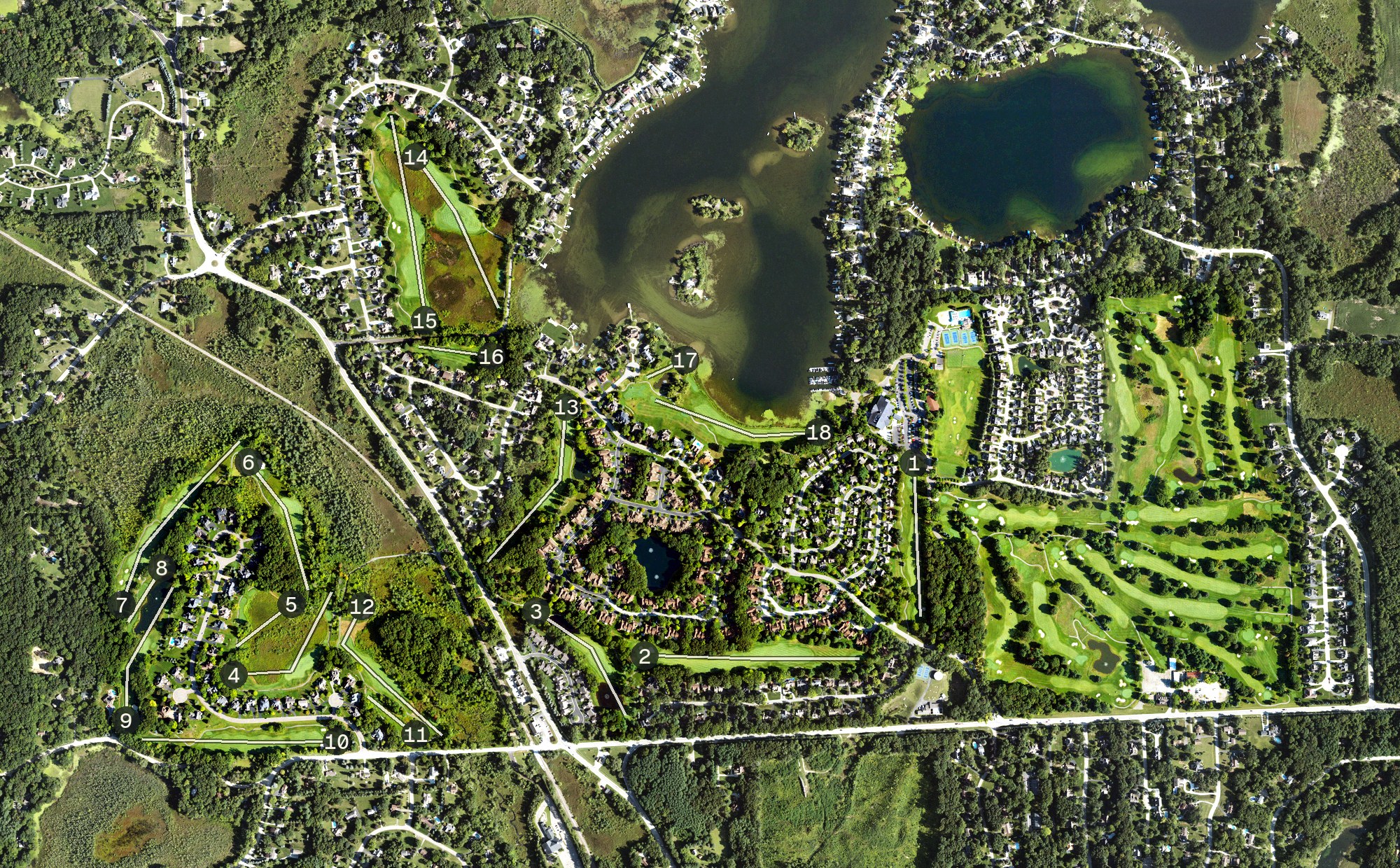 Aerial view of Oak Pointe Country Club, MI