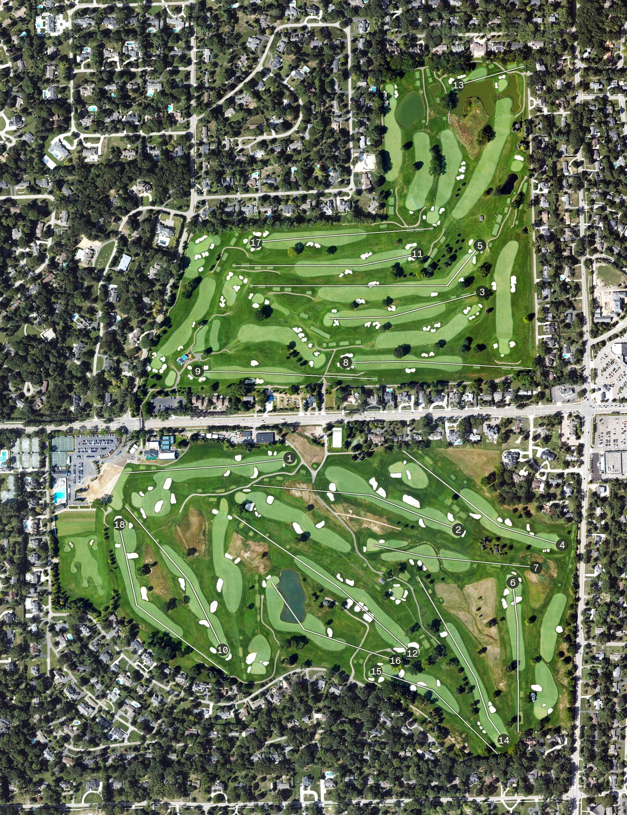 Aerial view of Oakland Hills Country Club, MI