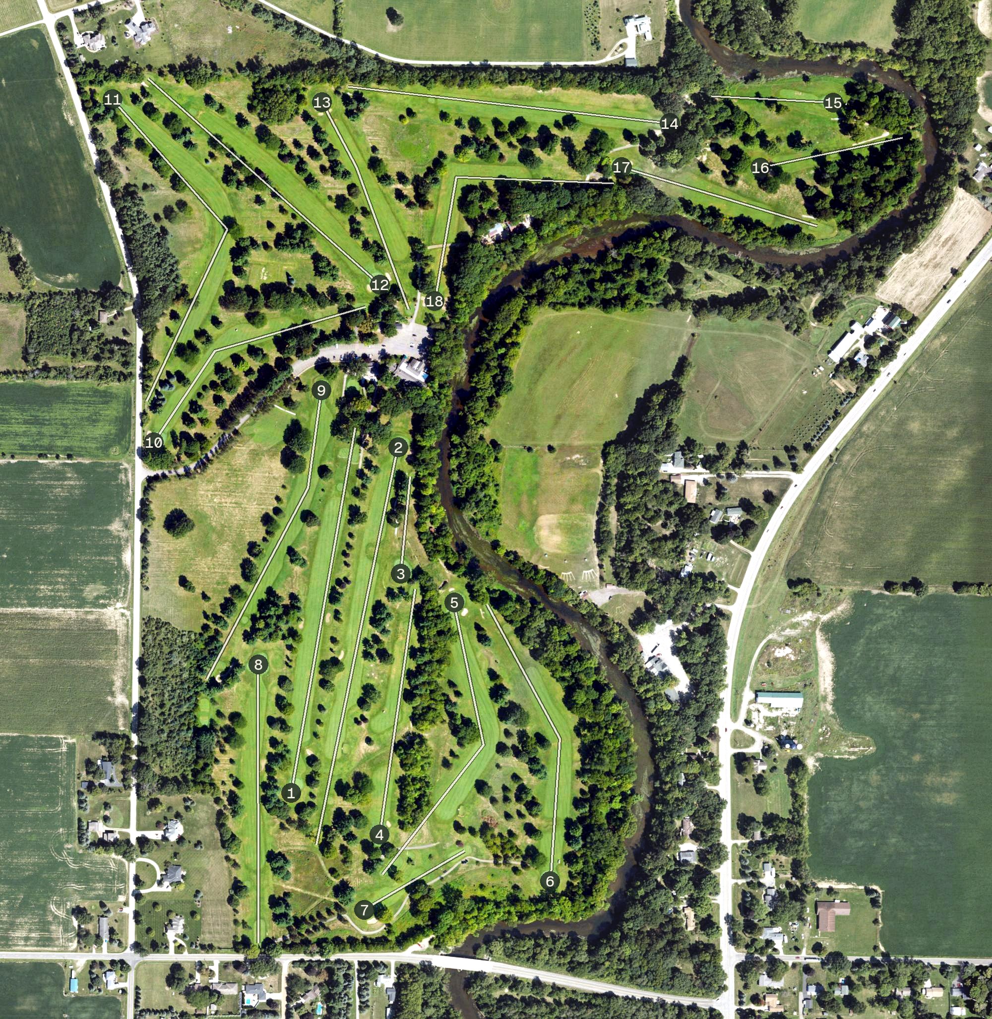 Aerial view of Owosso Country Club, MI