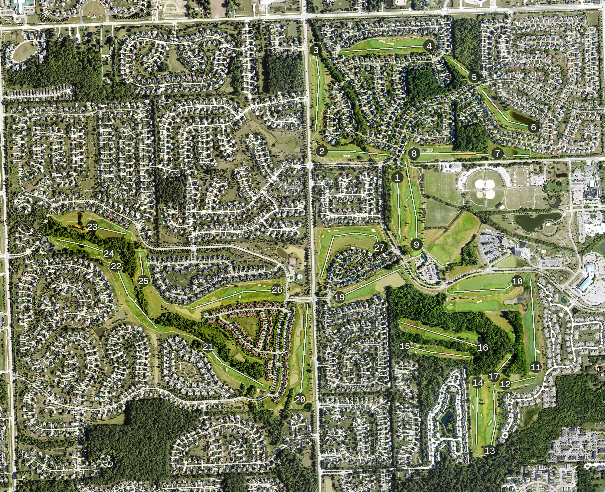Aerial view of Pheasant Run Golf Club, MI