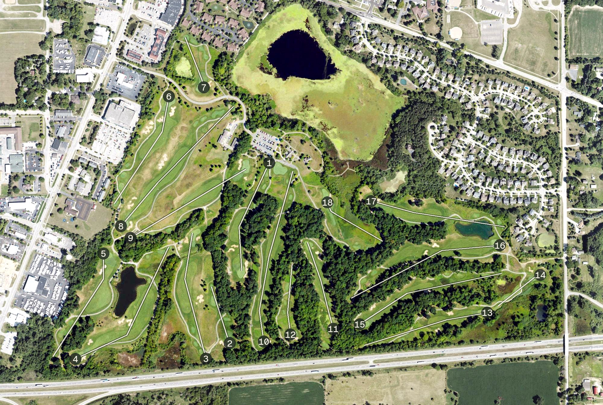 Aerial view of Pierce Lake Golf Course and Park, MI