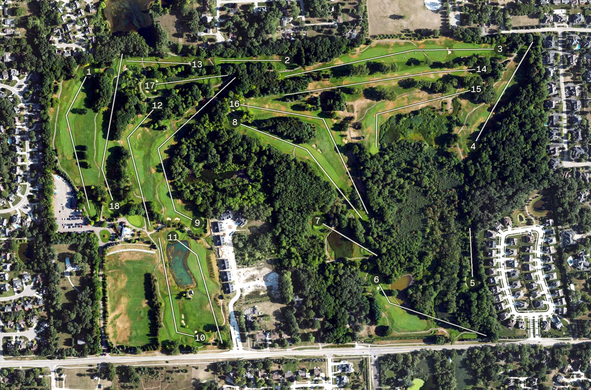 Aerial view of Pine Trace Golf Club, MI