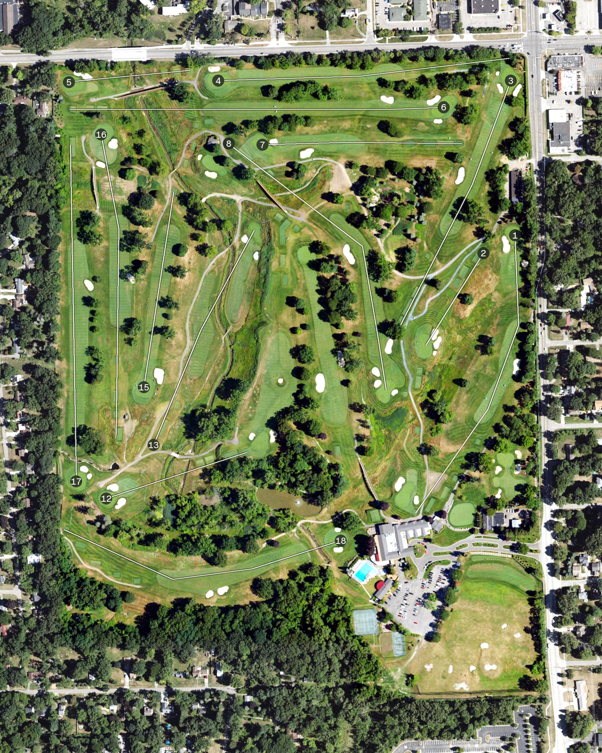 Aerial view of Plum Hollow Country Club, MI