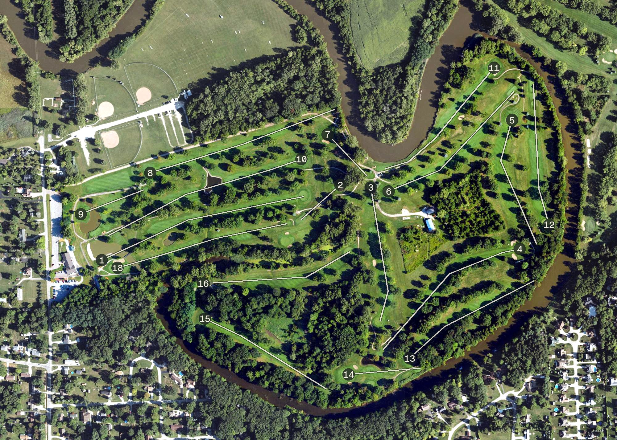 Aerial view of Port Huron Elks Lodge Golf Course, MI