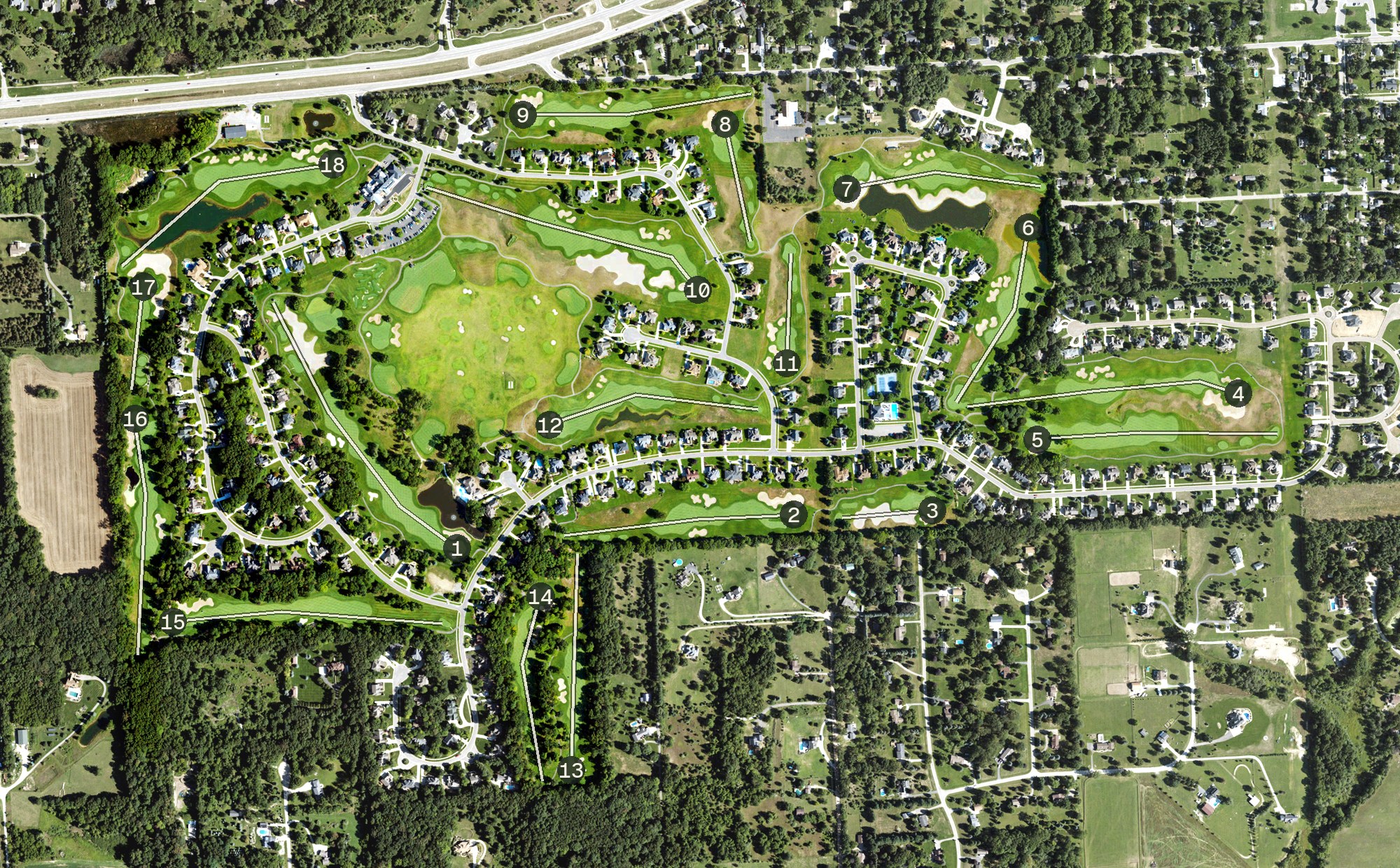 Aerial view of Prestwick Village Golf Club, MI