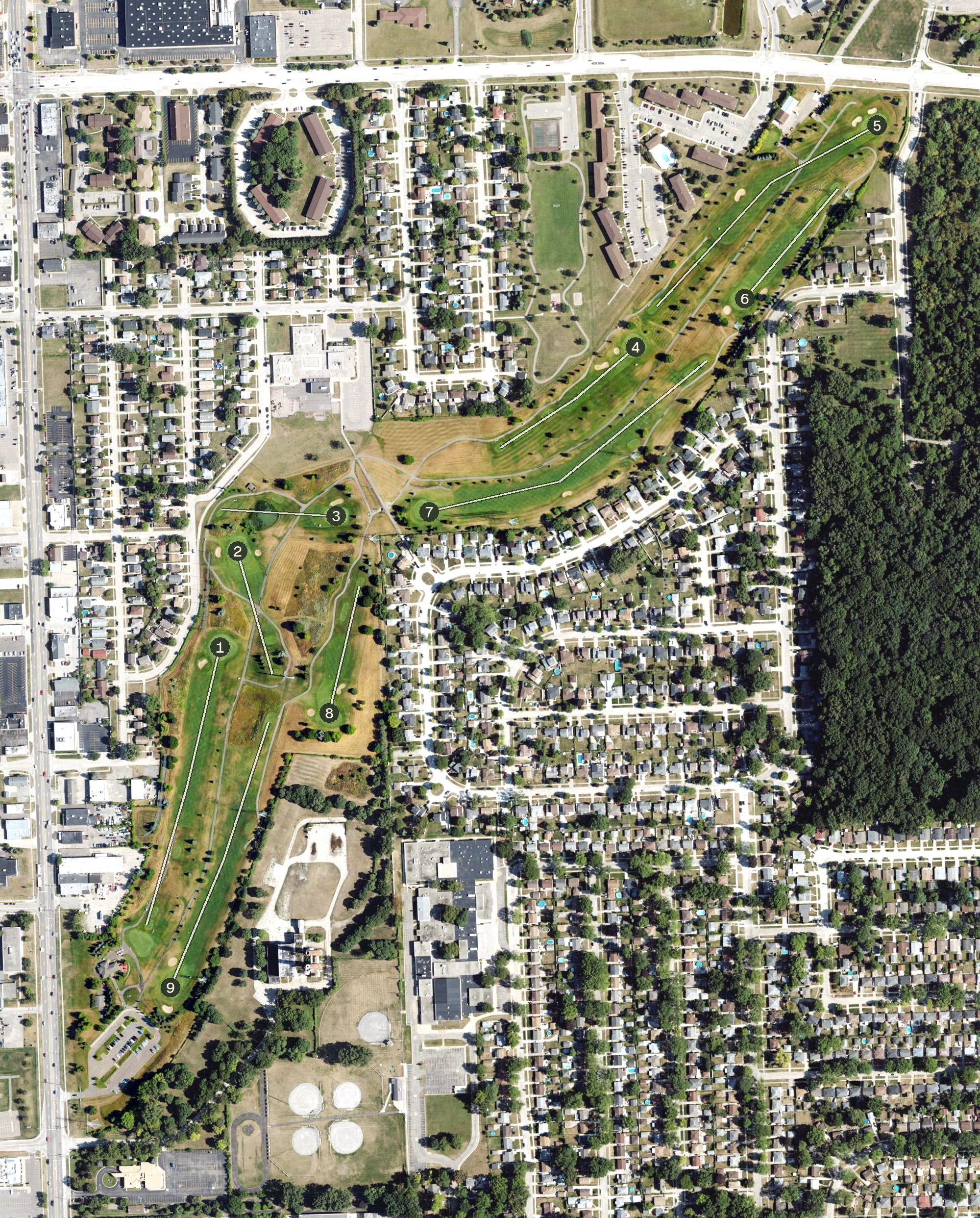 Aerial view of Red Oaks Golf Course, MI