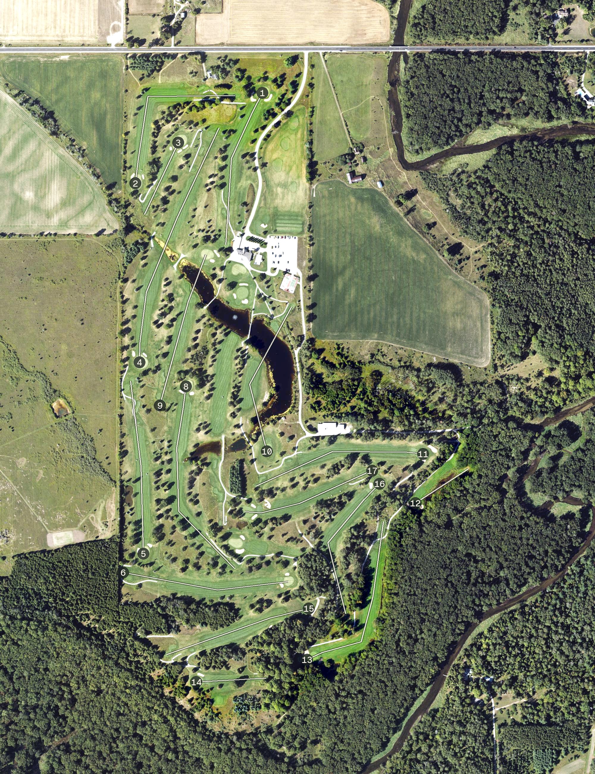 Aerial view of River's Edge Golf Club, MI