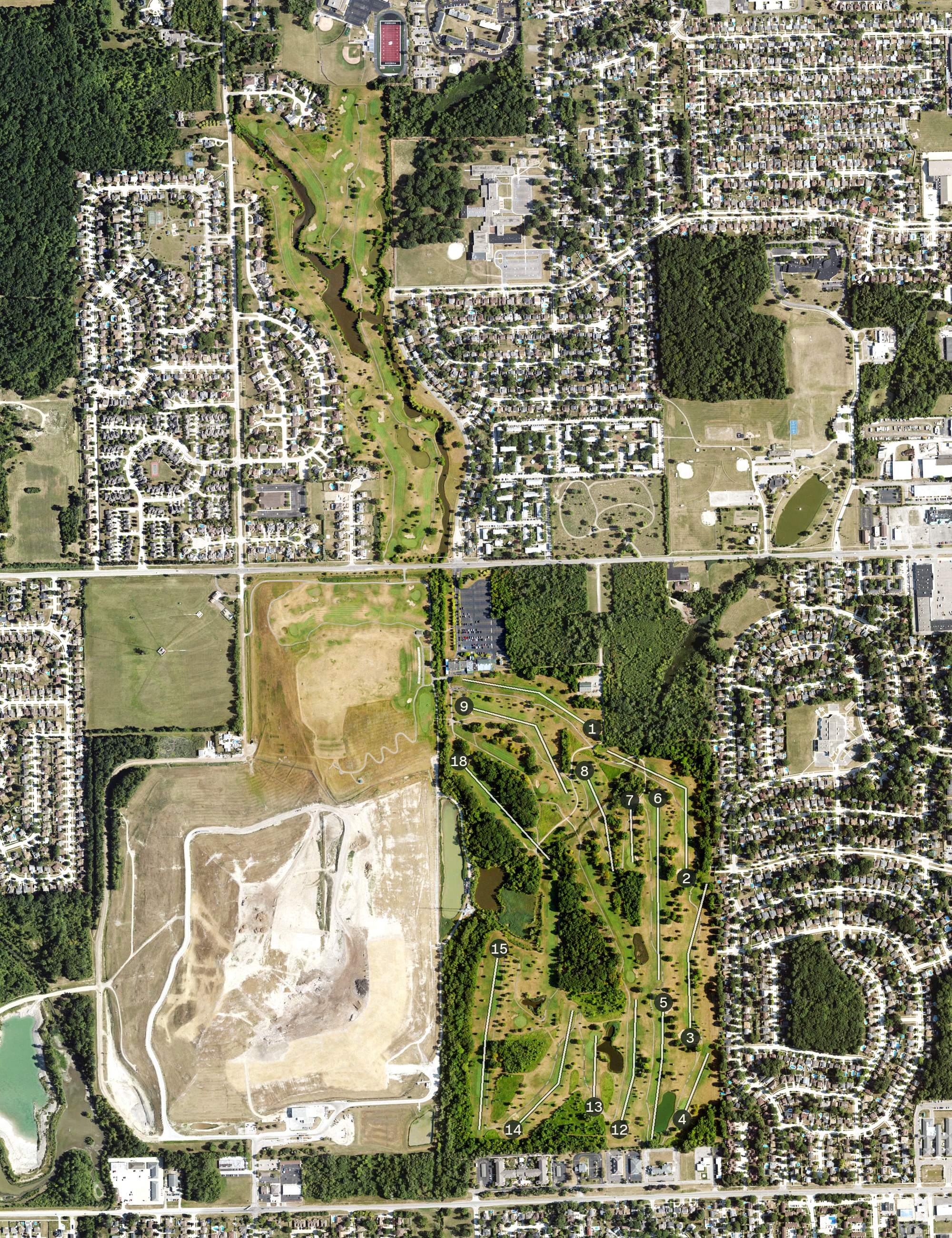 Aerial view of Riverview Highlands Golf Course, MI