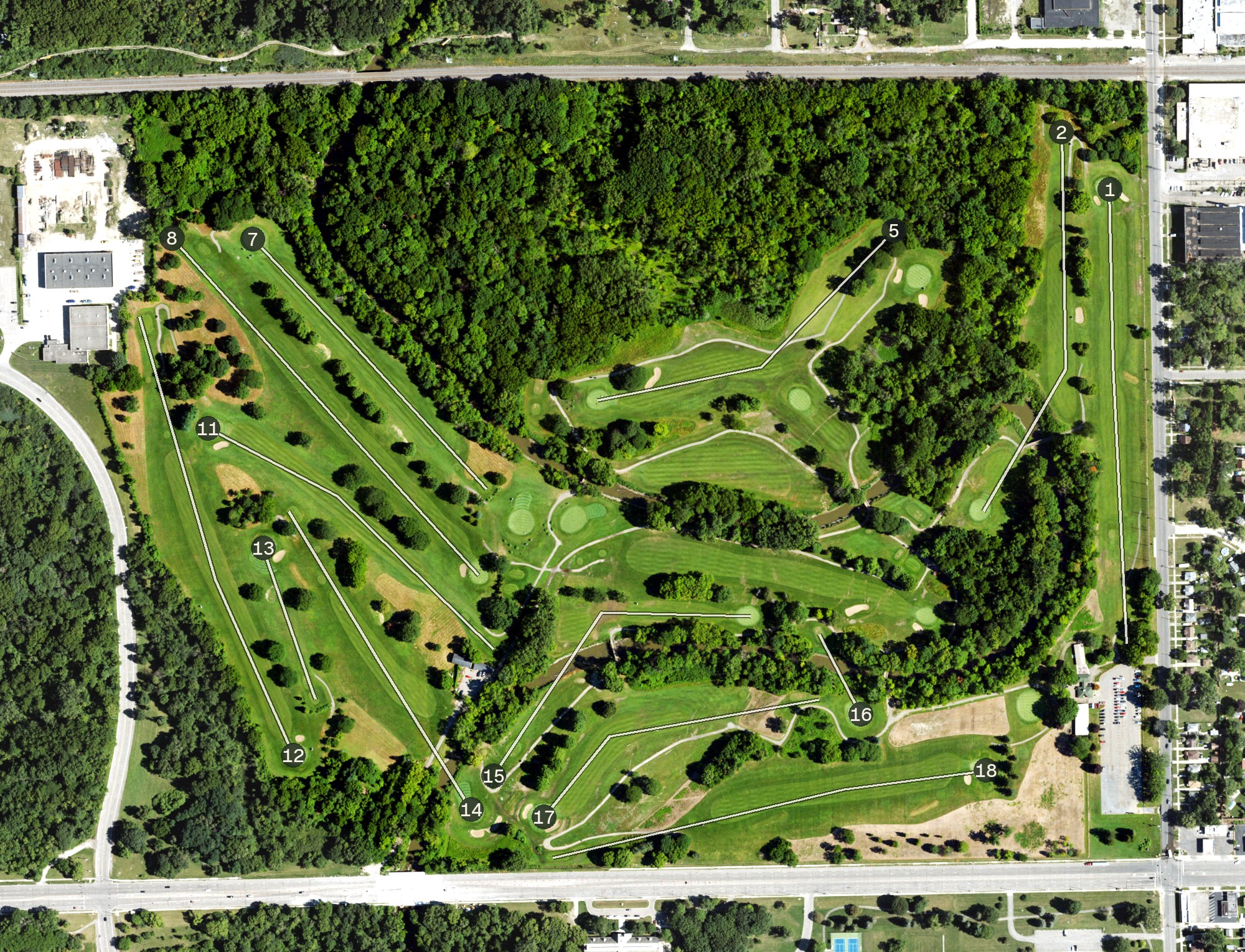 Aerial view of Rouge Park Golf Course, MI