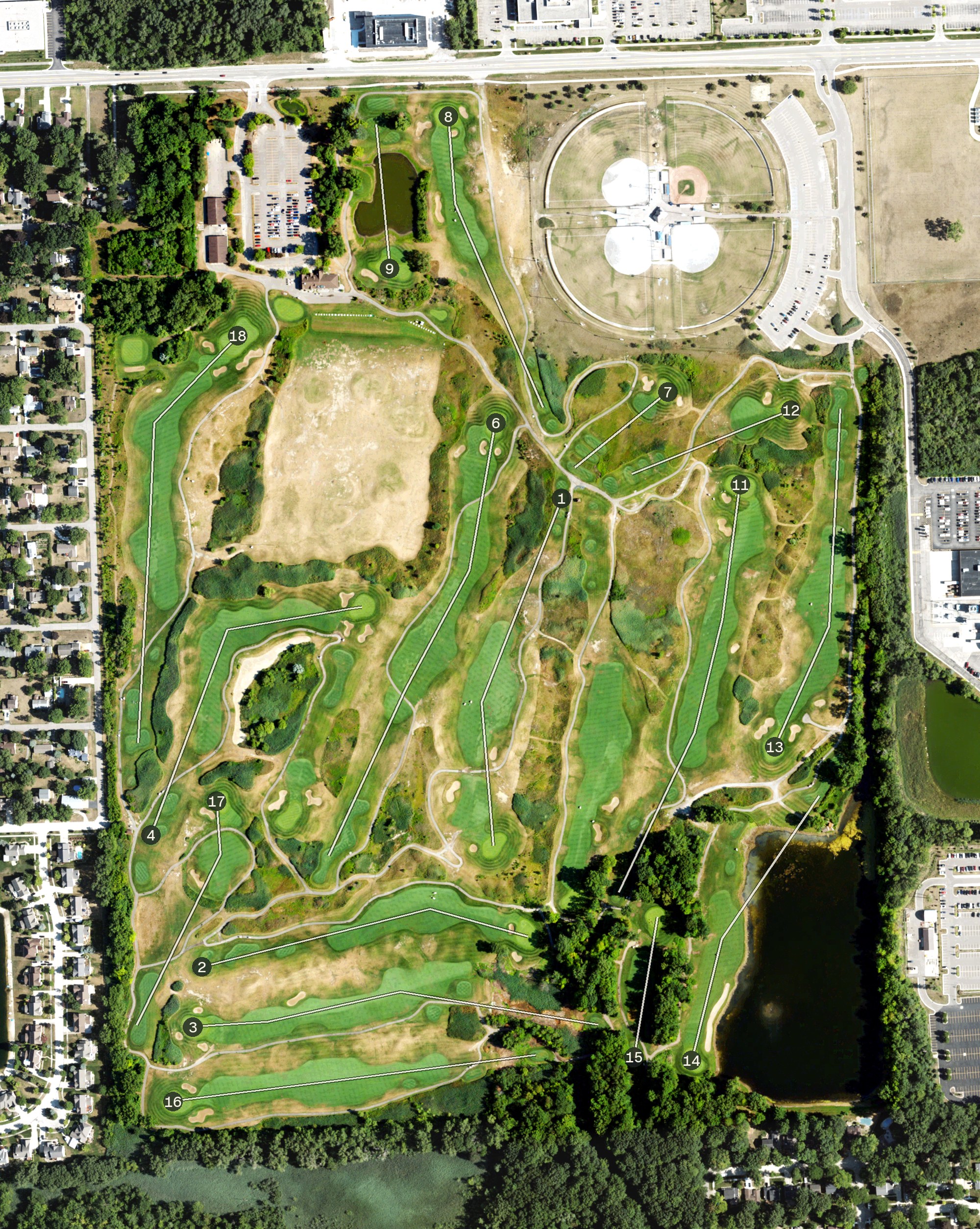 Aerial view of Sanctuary Lake Golf Course, MI