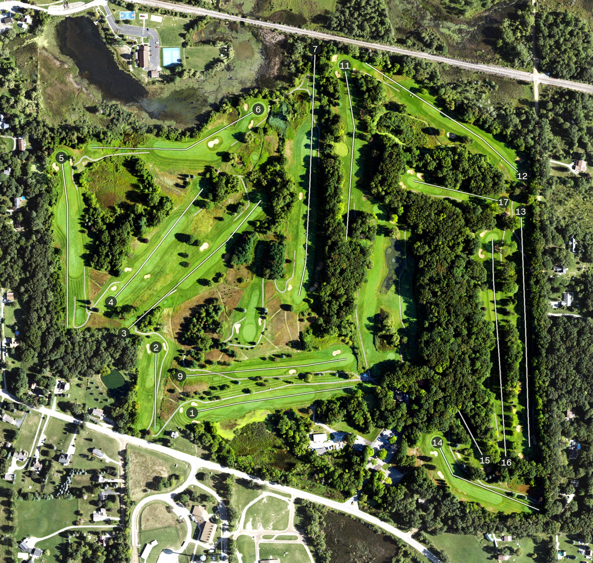 Aerial view of Springfield Oaks Golf Course, MI