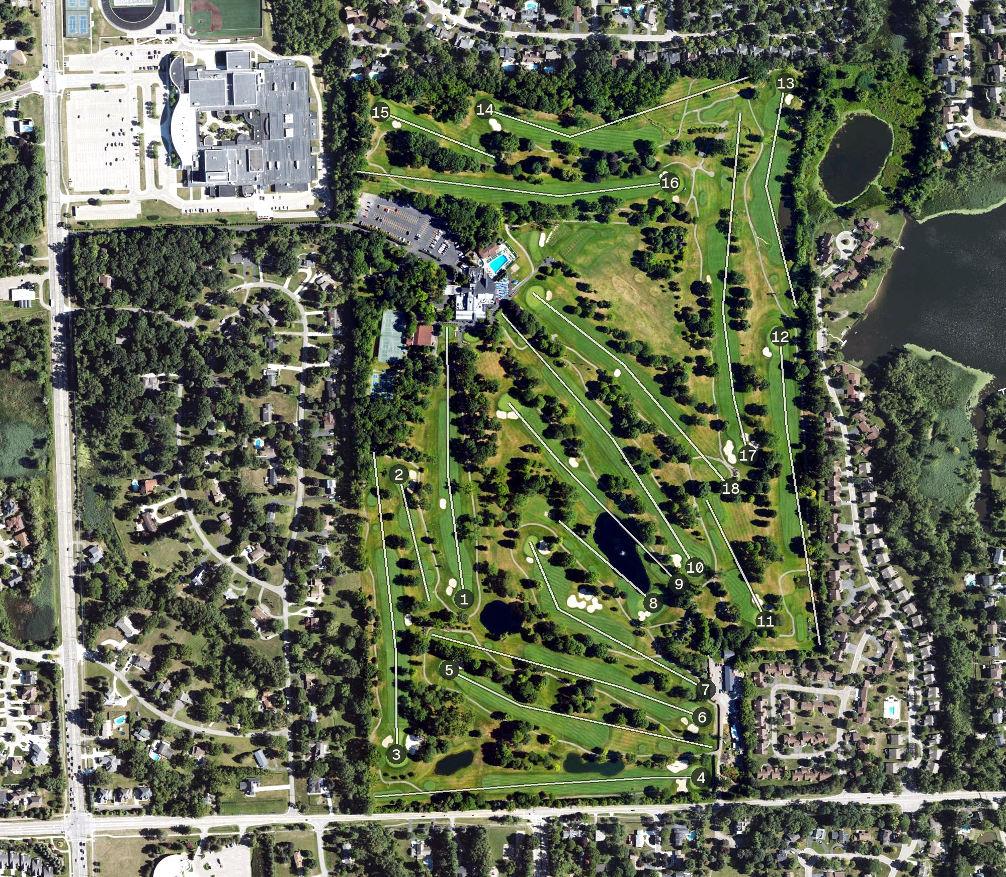 Aerial view of Tam O'Shanter Country Club, MI