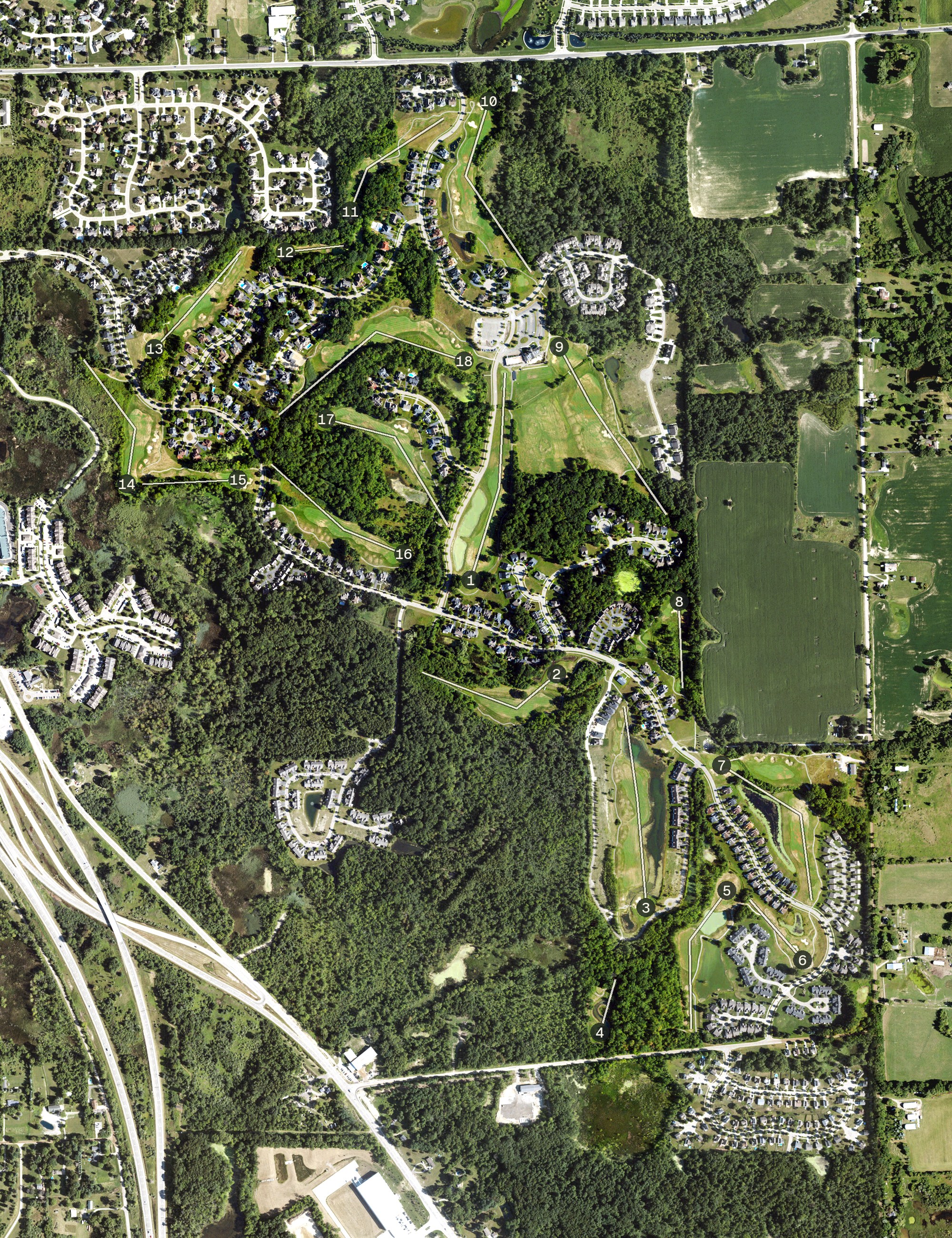 Aerial view of The Captain's Club at Woodfield, MI
