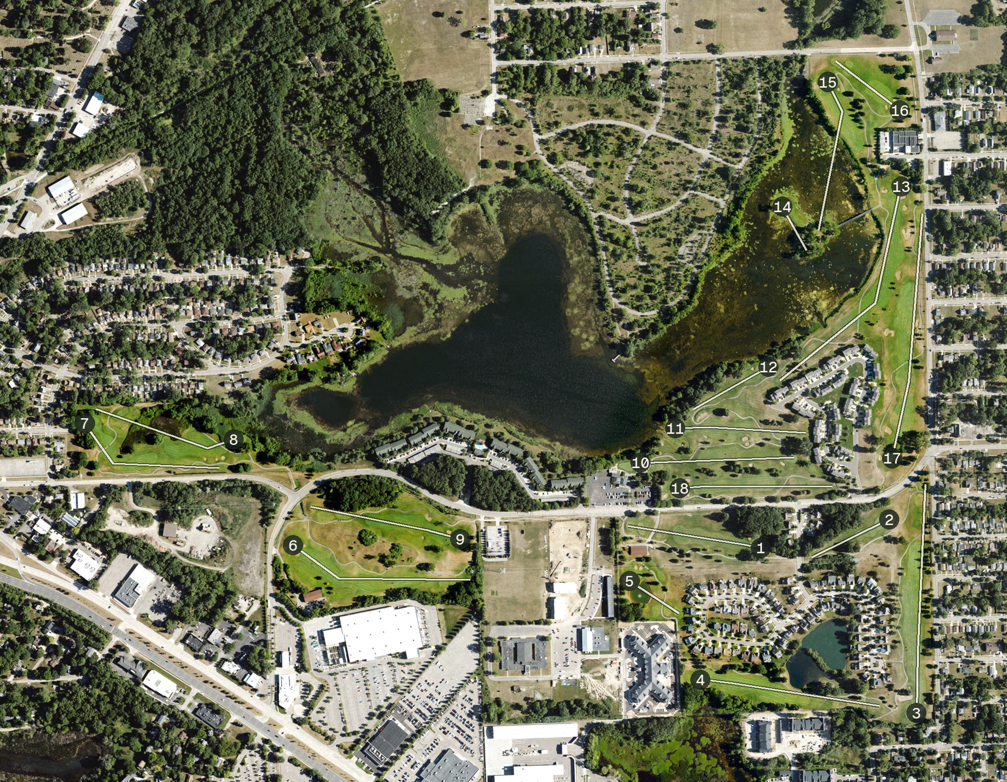 Aerial view of The Links at Crystal Lake, MI