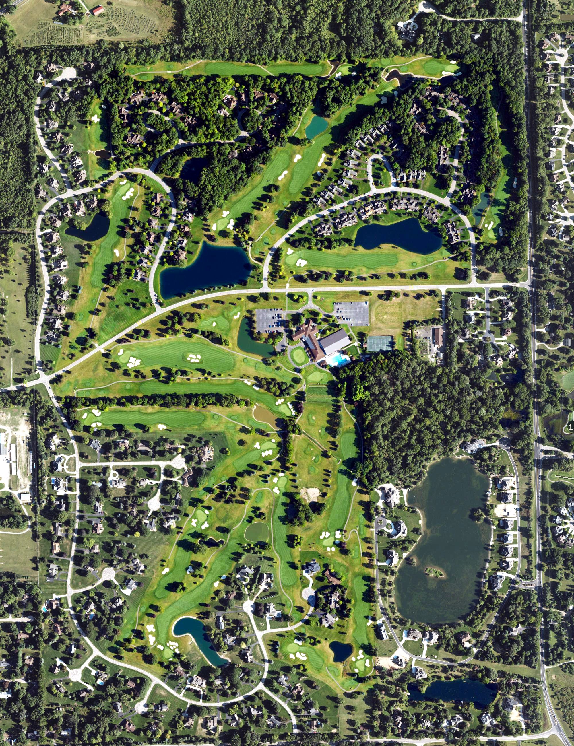 Aerial view of Travis Pointe Country Club, MI