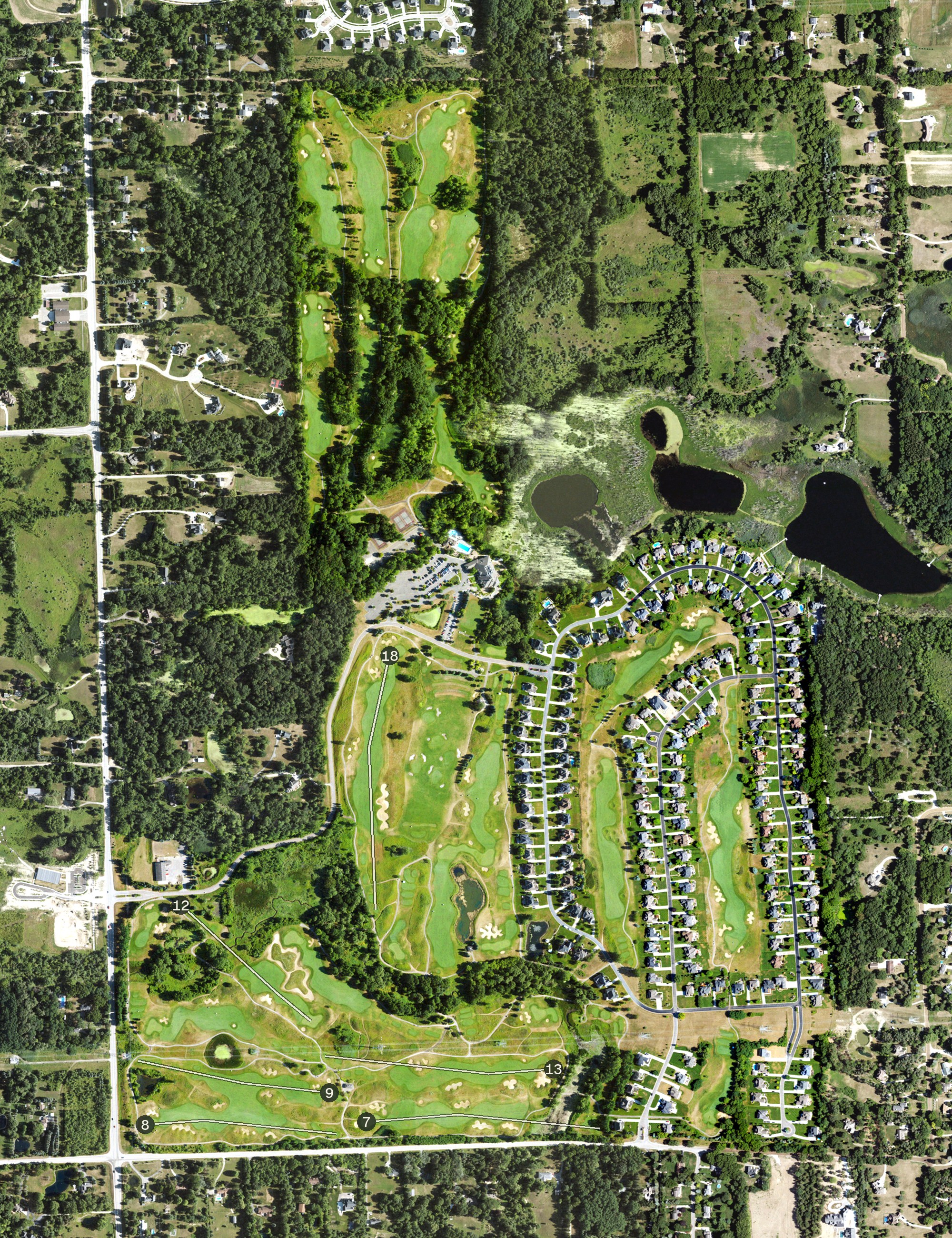 Aerial view of Twin Lakes Golf & Swim Club, MI