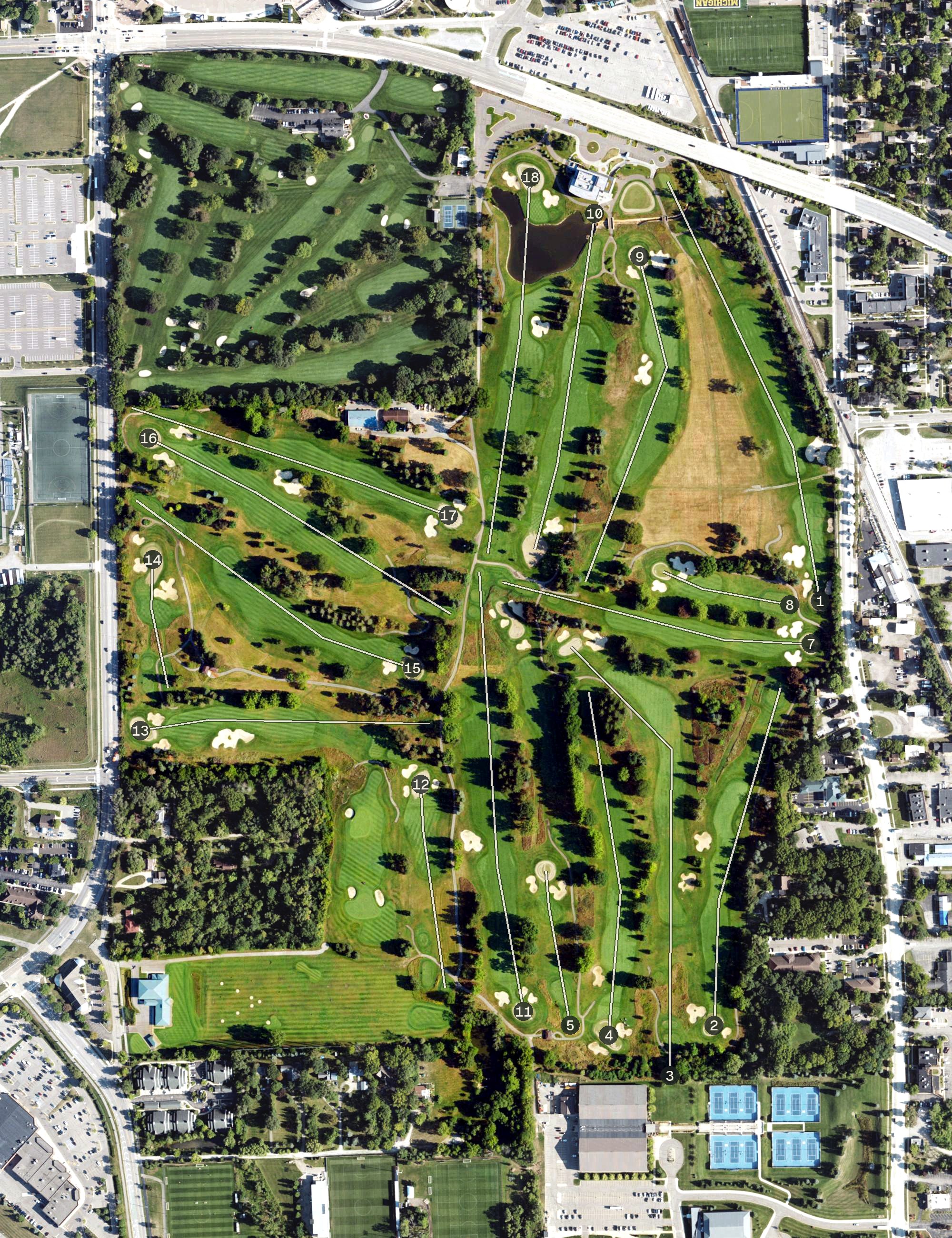 Aerial view of University of Michigan Golf Course, MI