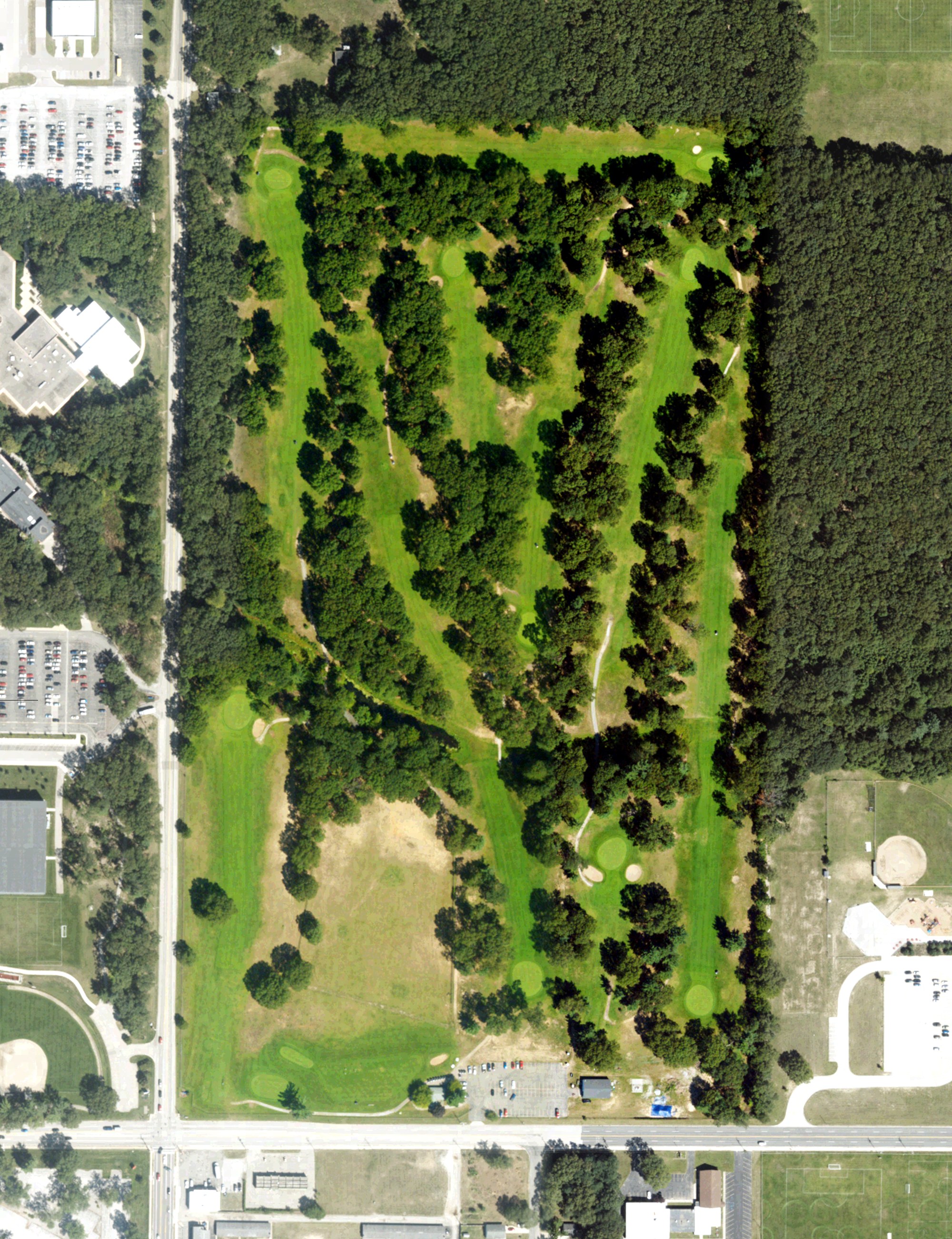 Aerial view of University Park Golf Course, MI