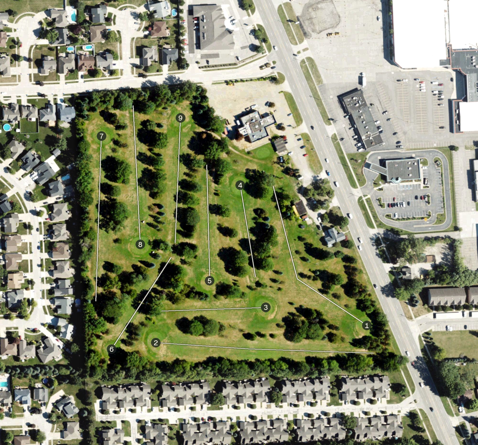 Aerial view of Warfield Greens Golf Club, MI