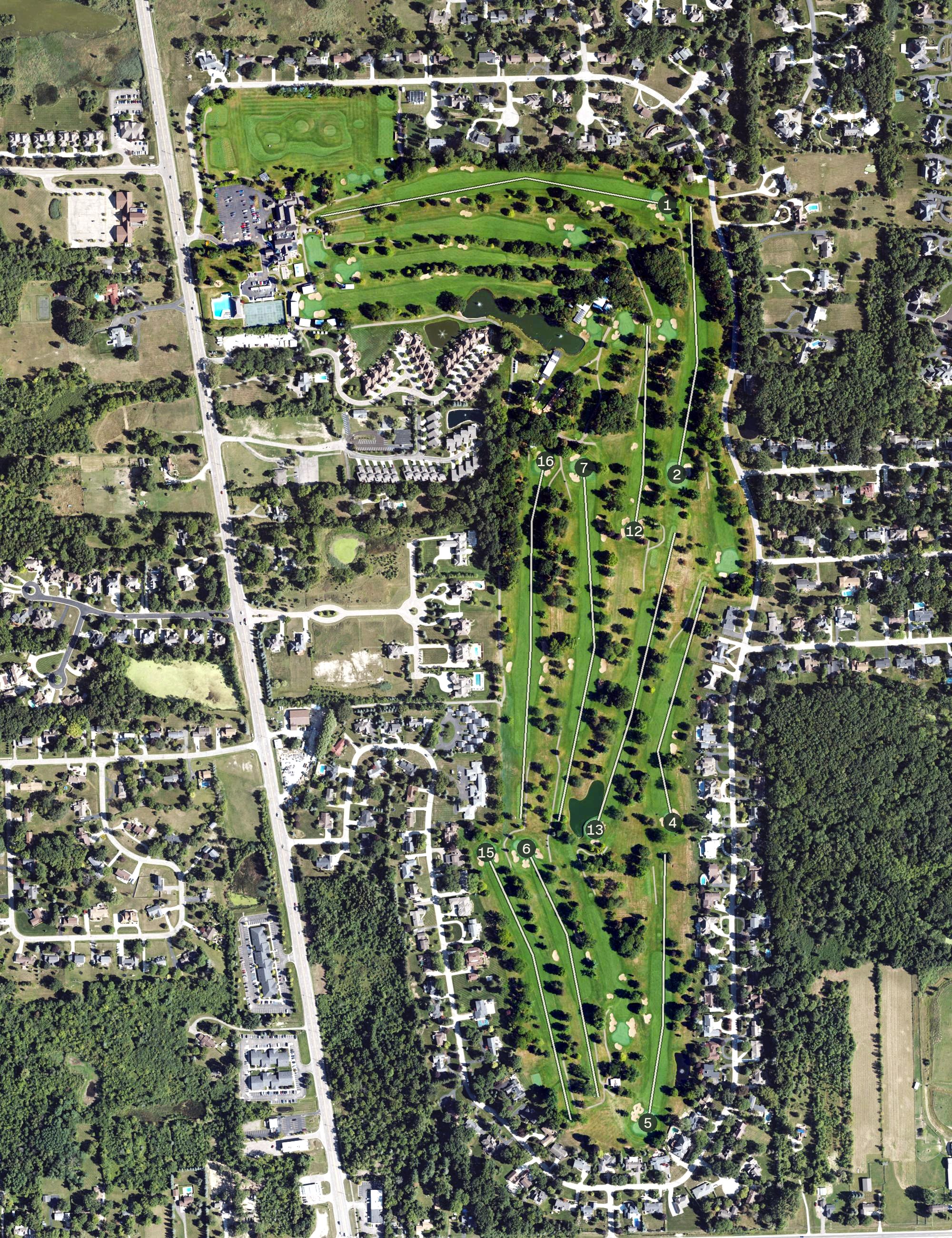 Aerial view of Warwick Hills Golf & Country Club, MI