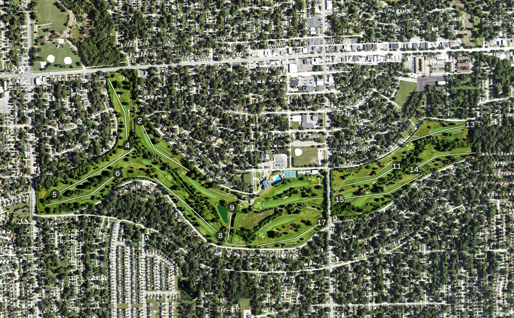 Aerial view of Western Golf and Country Club, MI