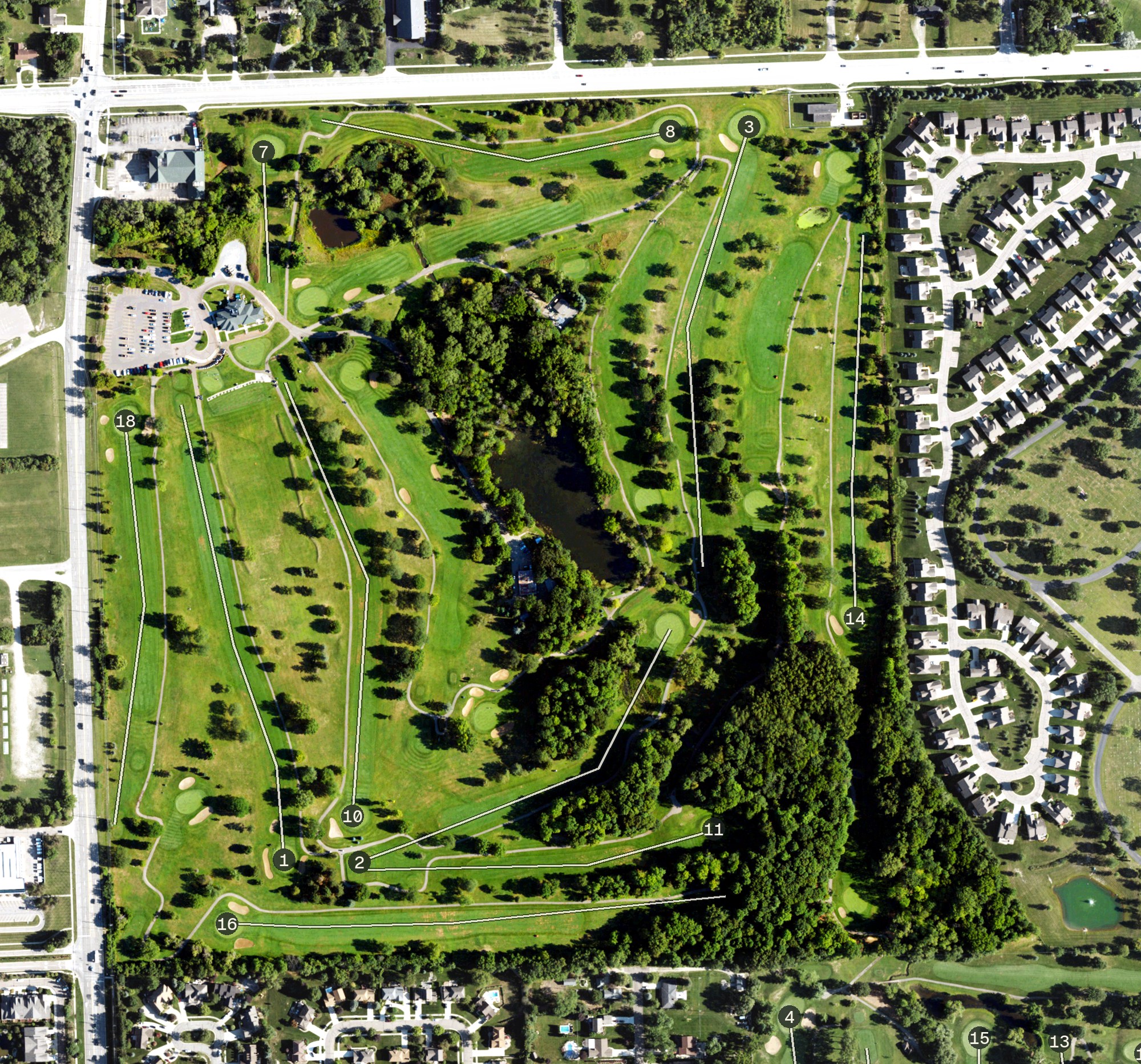 Aerial view of Whispering Willows Golf Course, MI