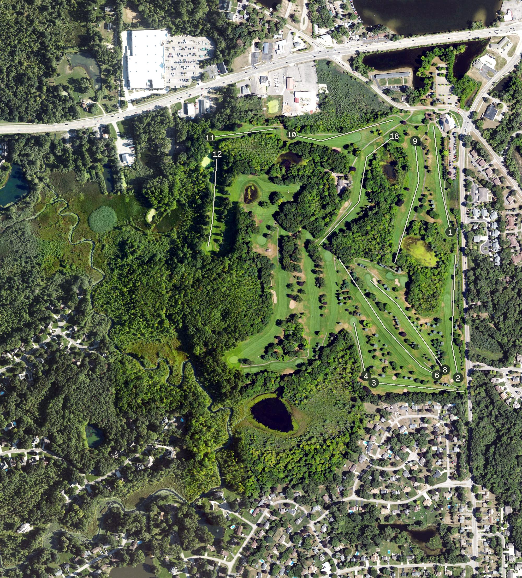 Aerial view of White Lake Oaks Golf Course, MI