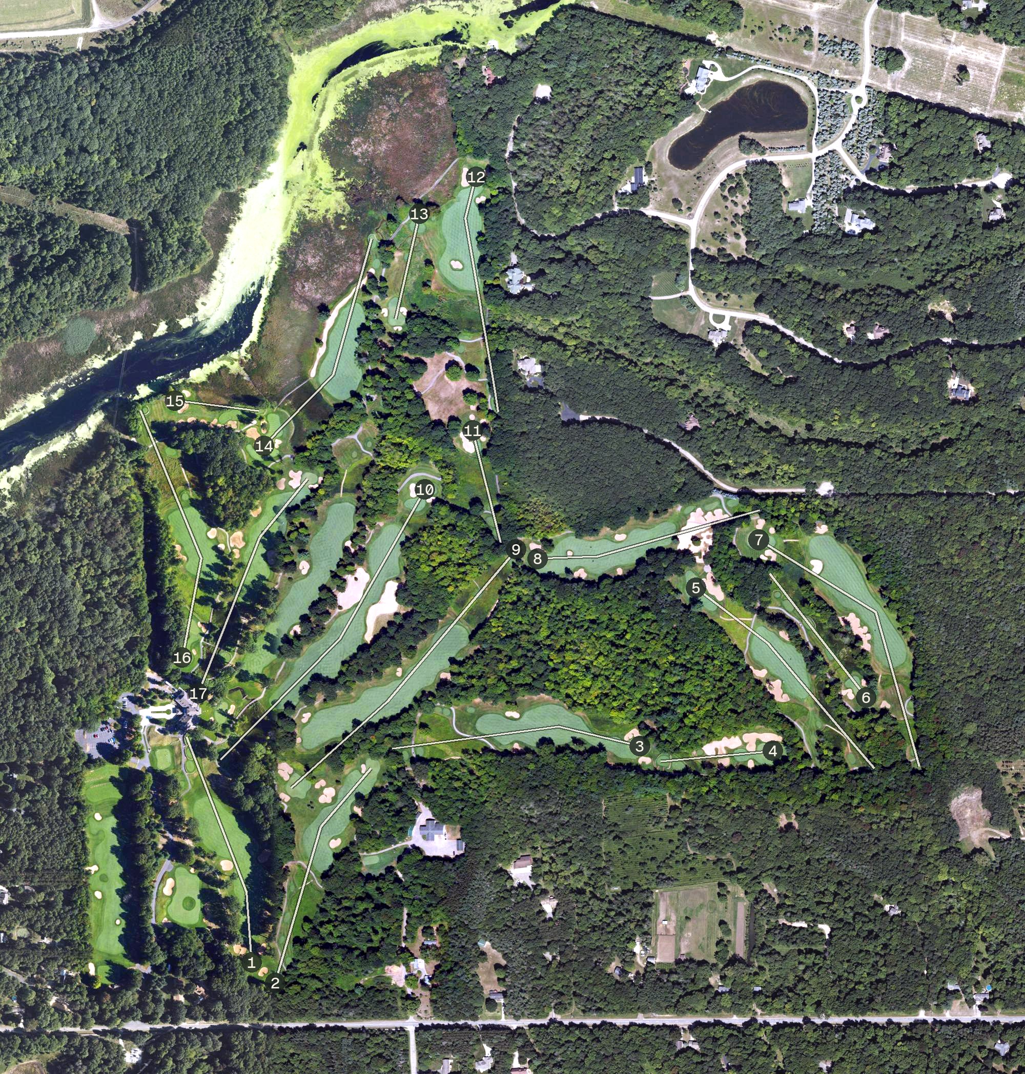 Aerial view of Wuskowhan Players Club, MI