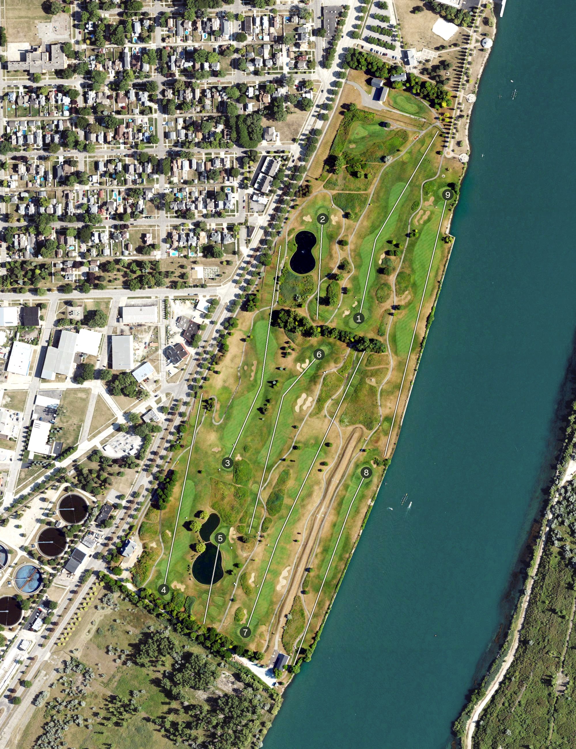 Aerial view of Wyandotte Shores Golf Course, MI