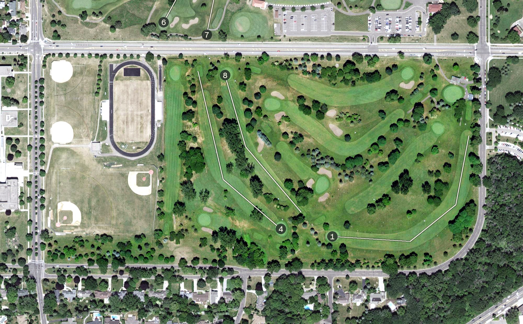 Aerial view of Highland 9 Hole Golf Course, MN