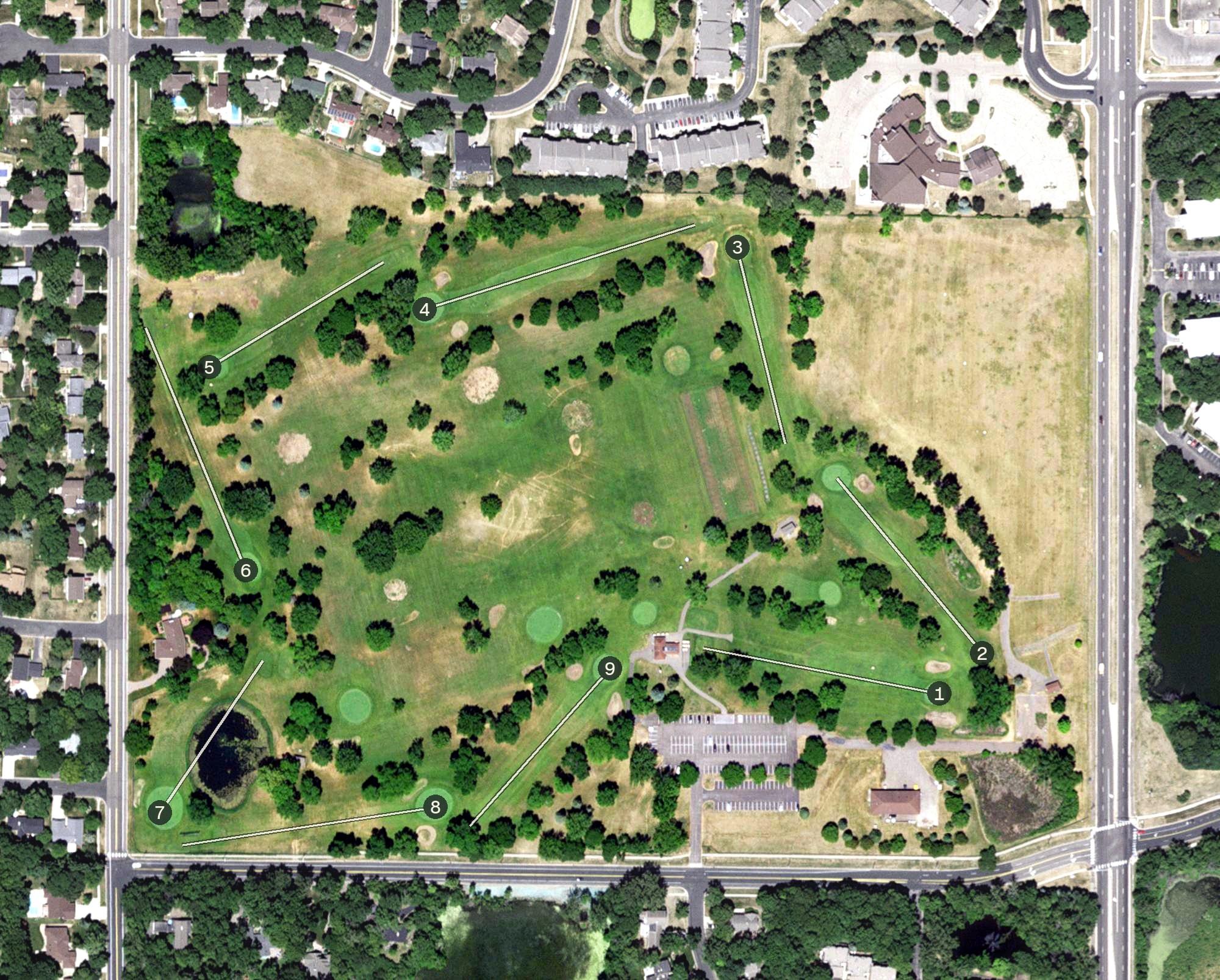 Aerial view of Hyland Greens Golf Course, MN
