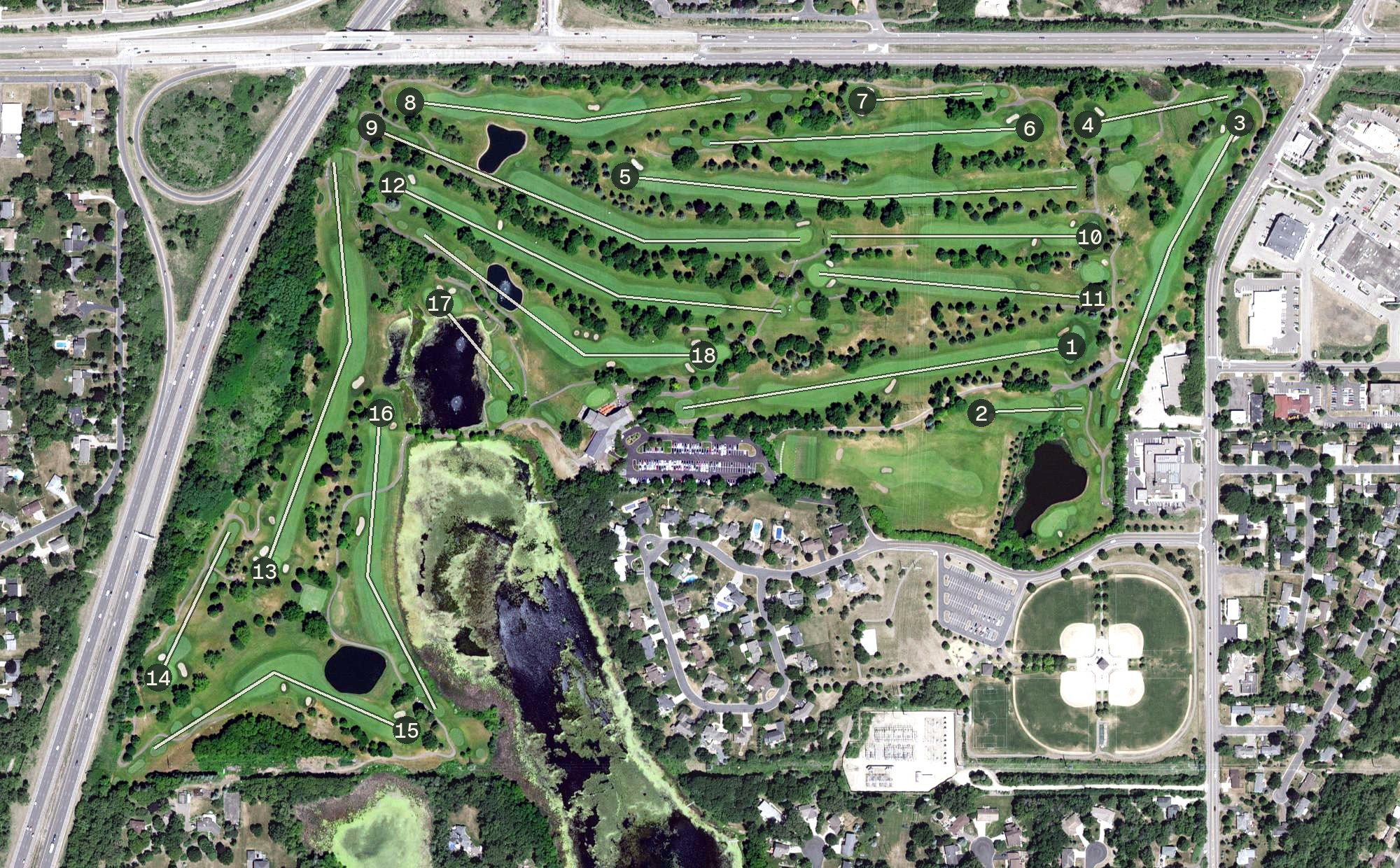 Aerial view of Mendakota Country Club, MN