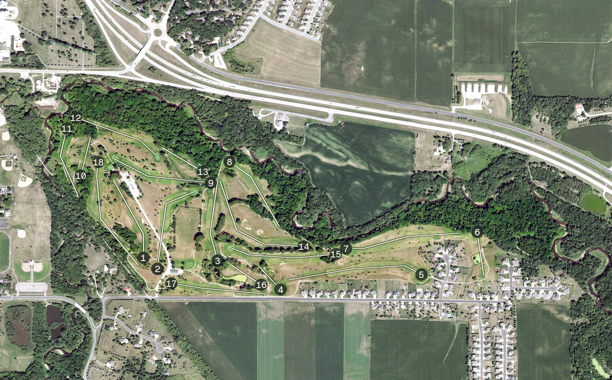 Aerial view of Pine Island Golf Course, MN