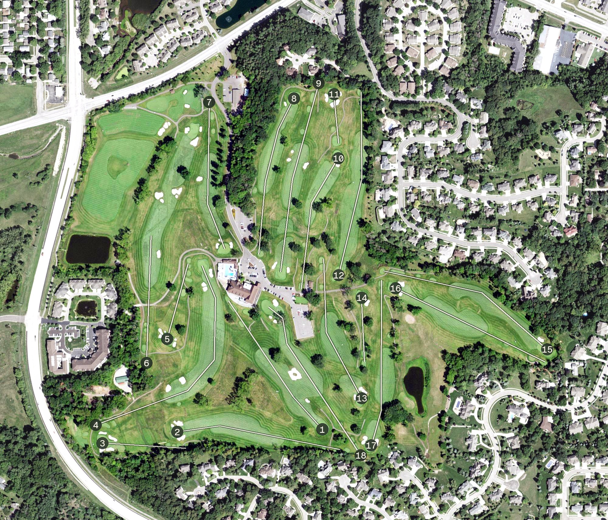 Aerial view of Rochester Golf & Country Club, MN