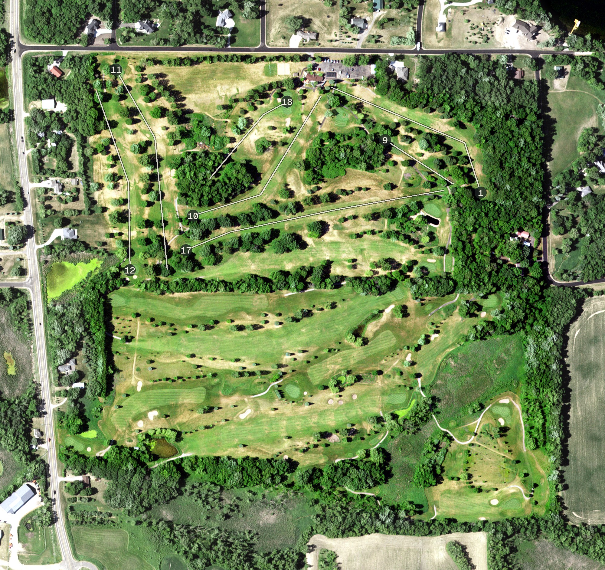 Aerial view of Whispering Pines Golf Course, MN