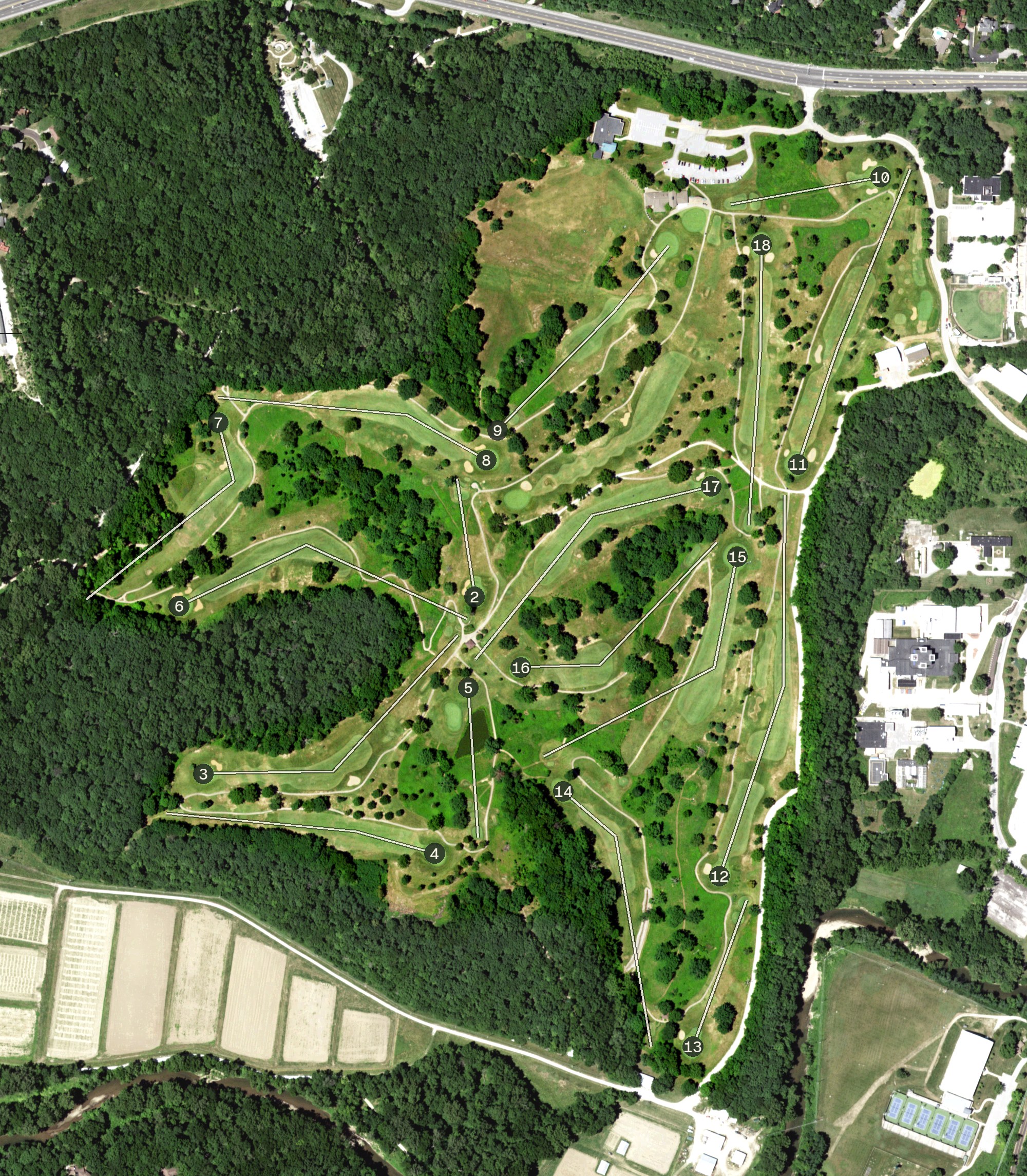 Aerial view of A. L. Gustin Golf Course, MO