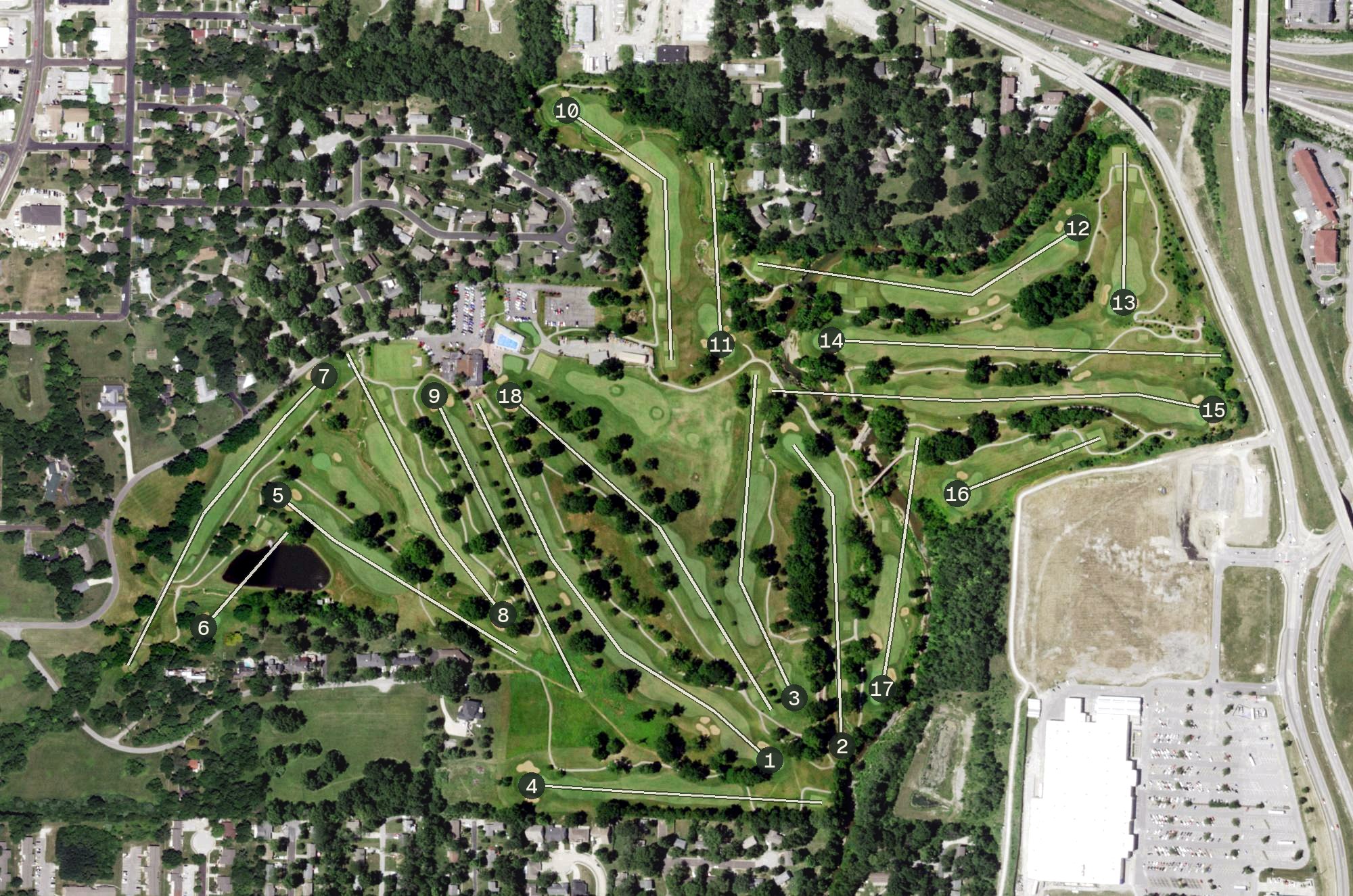 Aerial view of Columbia Country Club, MO
