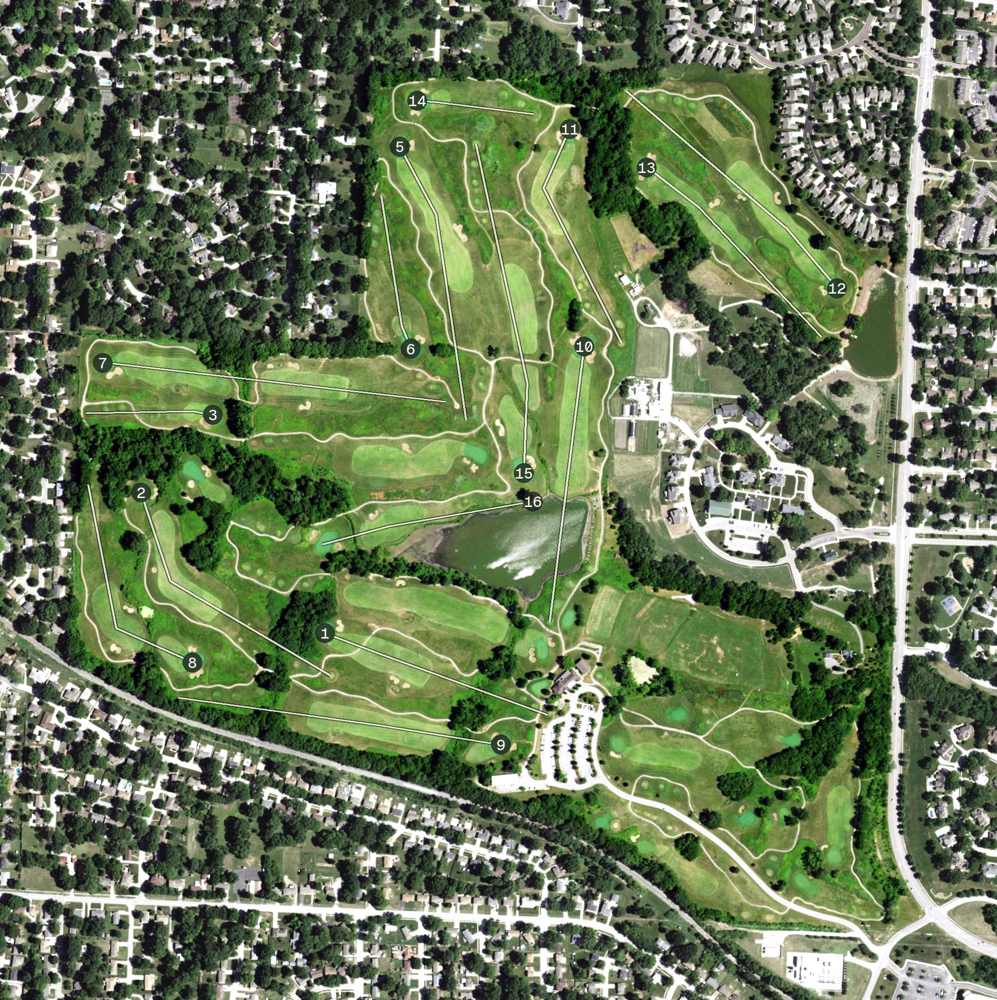 Aerial view of Drumm Farm Golf Club, MO