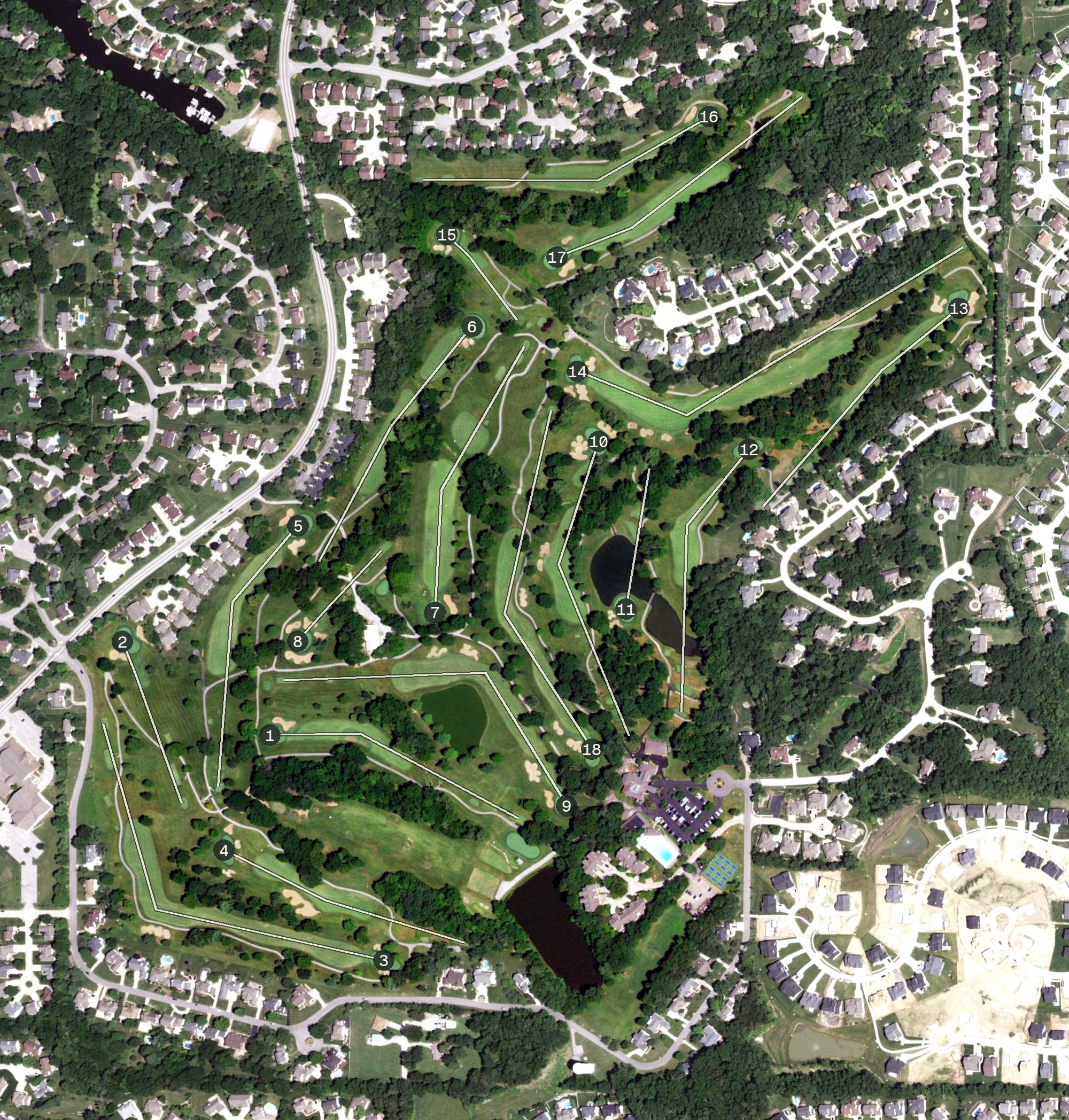 Aerial view of Lake Forest Country Club, MO