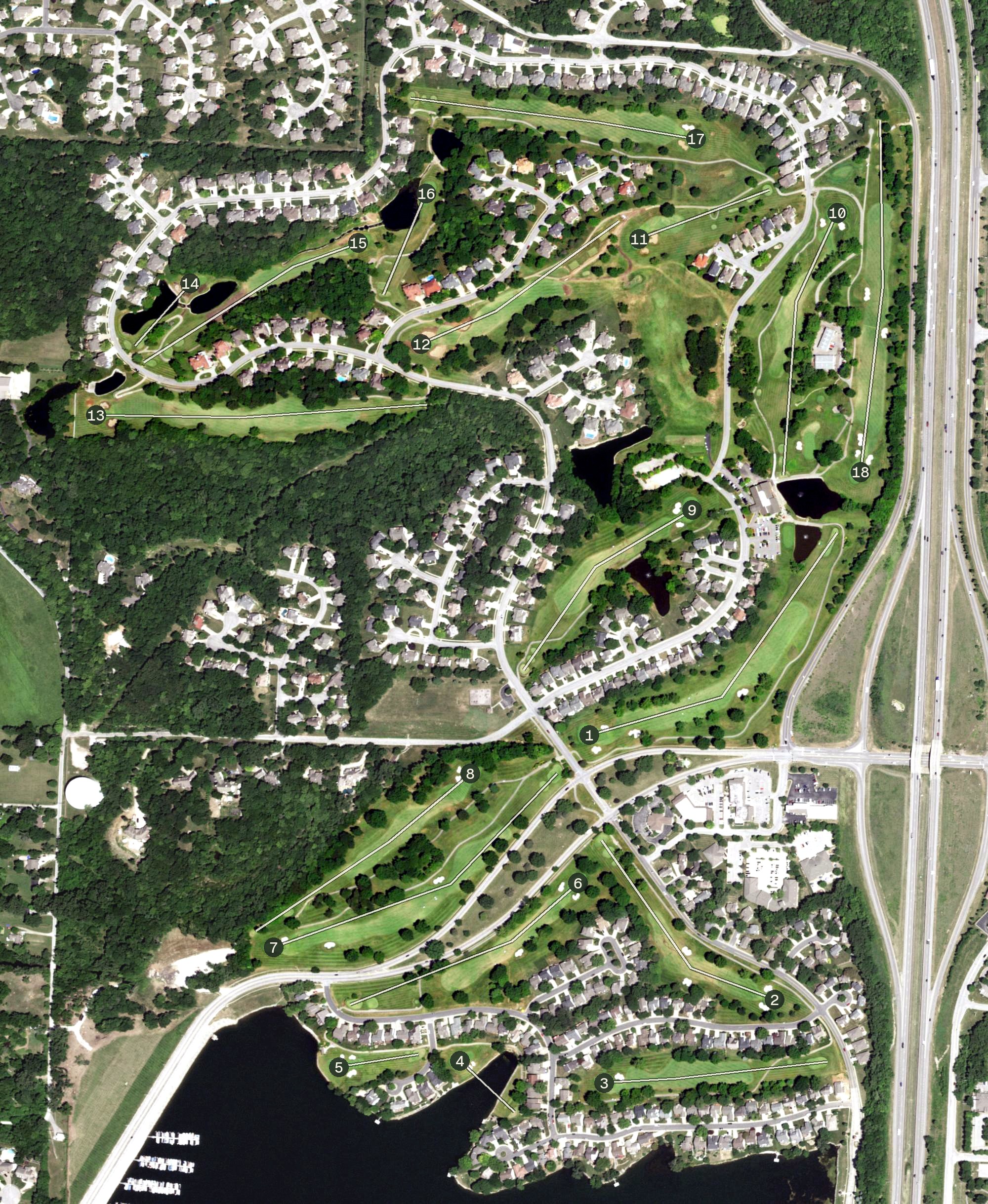 Aerial view of Lakewood Oaks Golf Club, MO